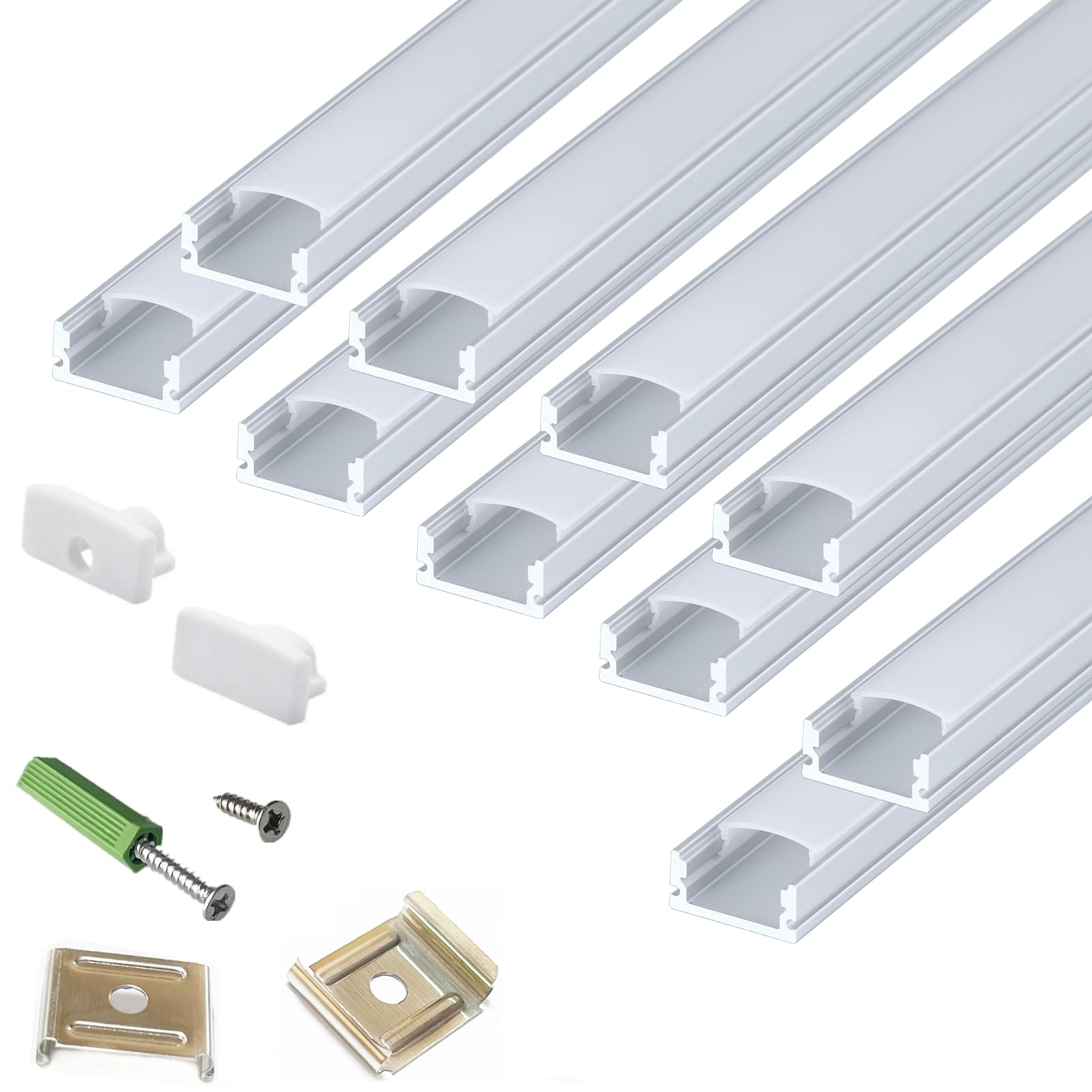 THMOOTHER LED Strip U Channel Diffuser 10-Pack 6.56FT,17X7.5MM Surface Mounted Tape Light Aluminum Track with Milky Cover Cabinet,Stairs,Counter,Wall Flush Installed Low Profile