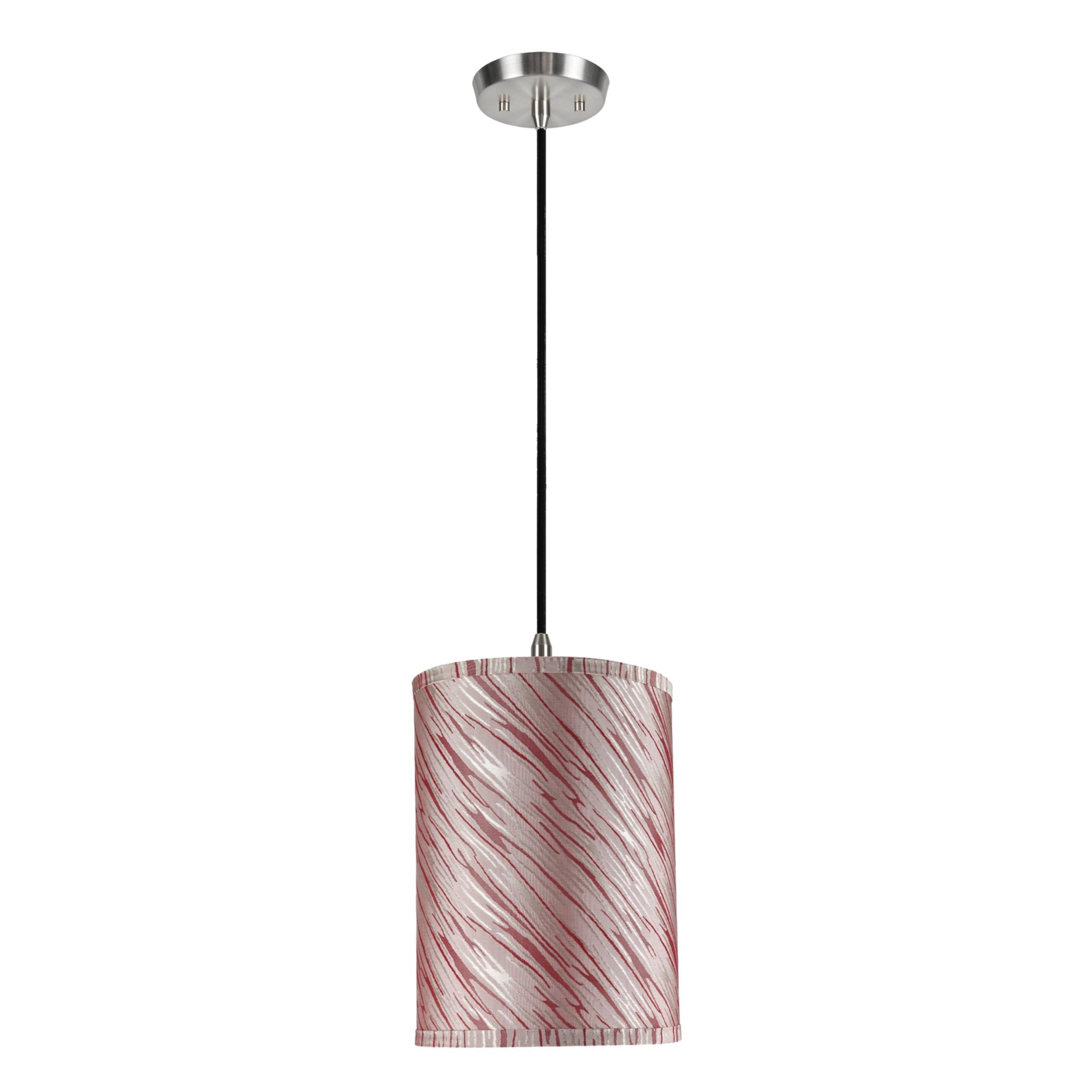 Aspen Creative One-Light Pendant, Hardback Drum Shade, 8 x 8 x 11, Off-White, Red Striped, Model 71035