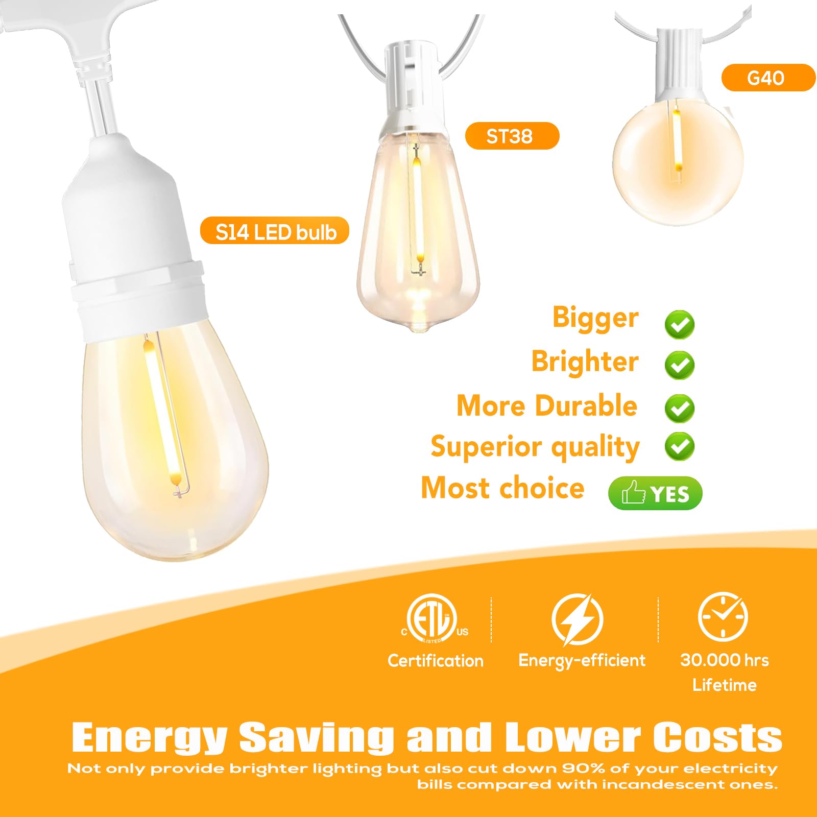 Sufeimas 100Ft White Outdoor String Lights,Ip65 Waterproof 30+2 Plastic Led Bulbs 2700K White Patio String Lights For Outside Po