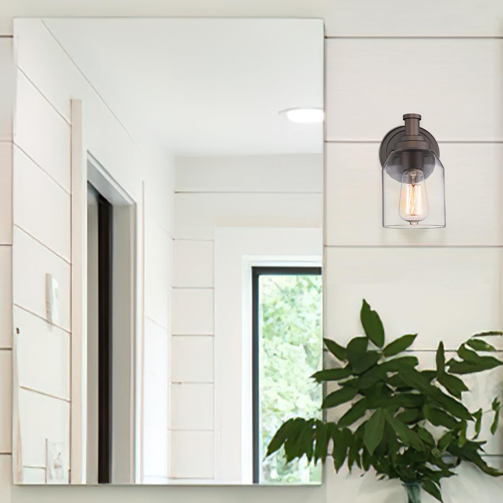 Zeyu Vanity Sconces Wall Lighting 2 Pack, Farmhouse Bathroom Vanity Light Fixture With Clear Glass Shade, Oil Rubbed Bronze Fini