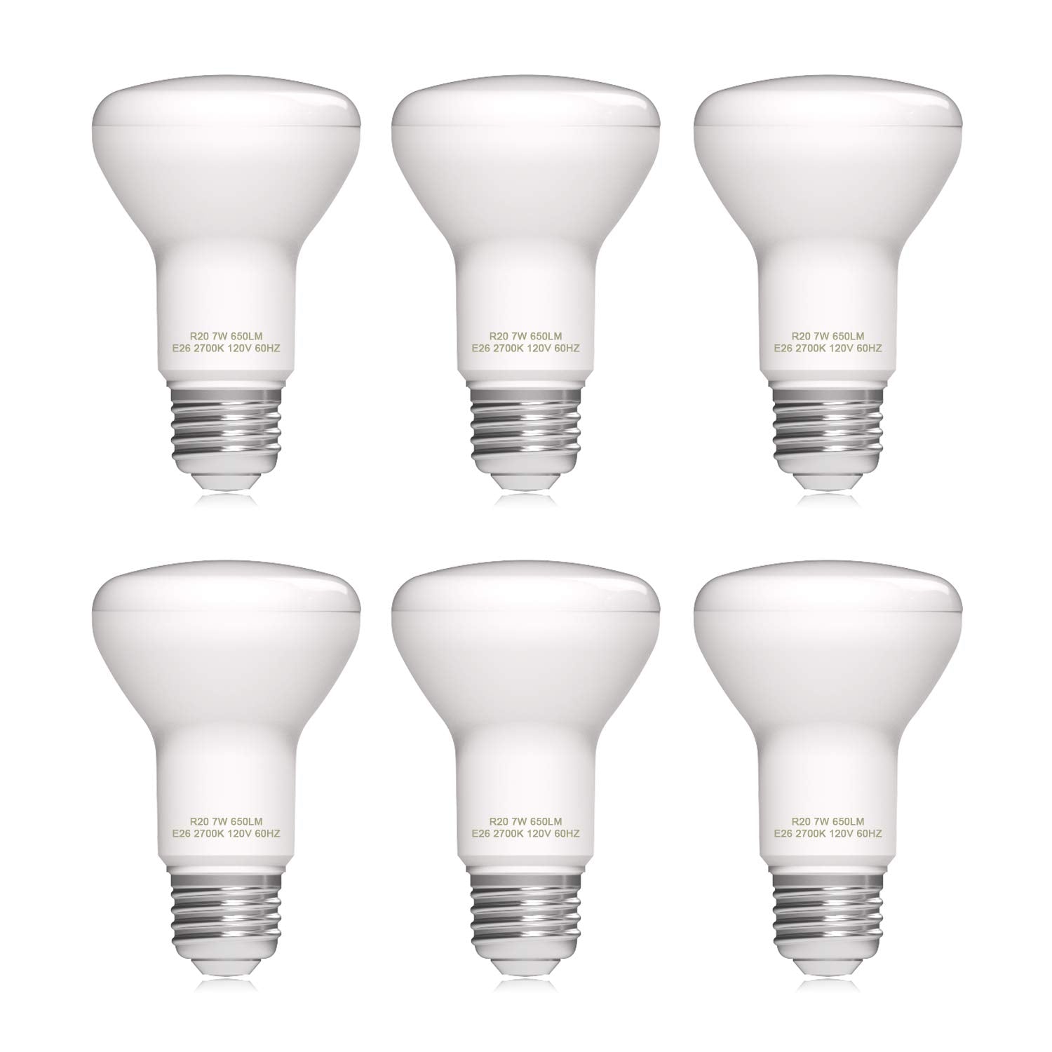 helloify Dimmable R20 LED Flood Light Bulb, 7W, 50W Equivalent, 2700K Soft White, E26 Base, 6 Count, Energy Saving