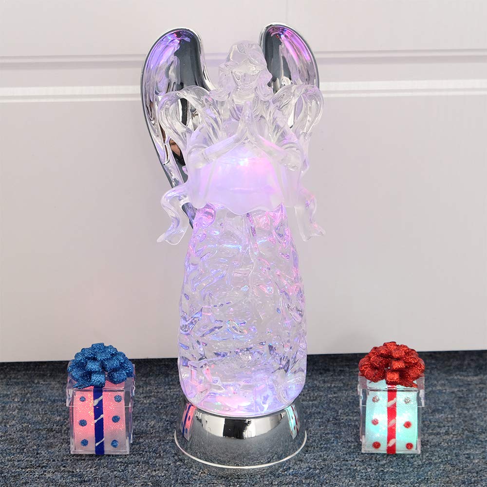 Wondise Color Changing Angel Lighted Snow Globe Water Lamp With 6 Hour Timer, 11 Inches Led Angel Lights Battery Operated Swirli
