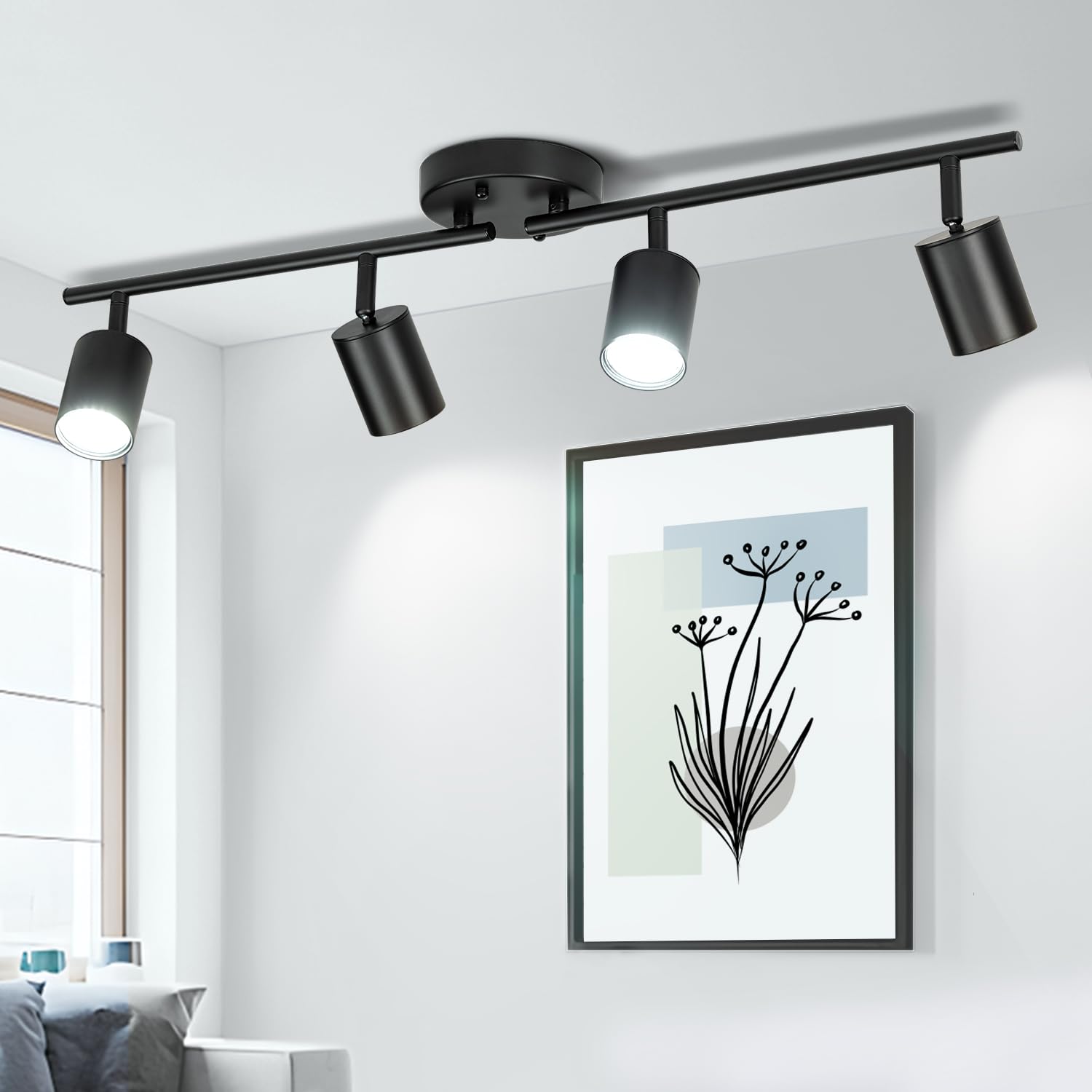 Fondiiz 4 Ways Track Lighting  Rotatable Heads Tracks Light  Track Lightings Fixtures Ceiling With Foldable Arms  Modern Black Tracks Light For Kitchen  Living Room  Hallway(Bulbs Not Included)