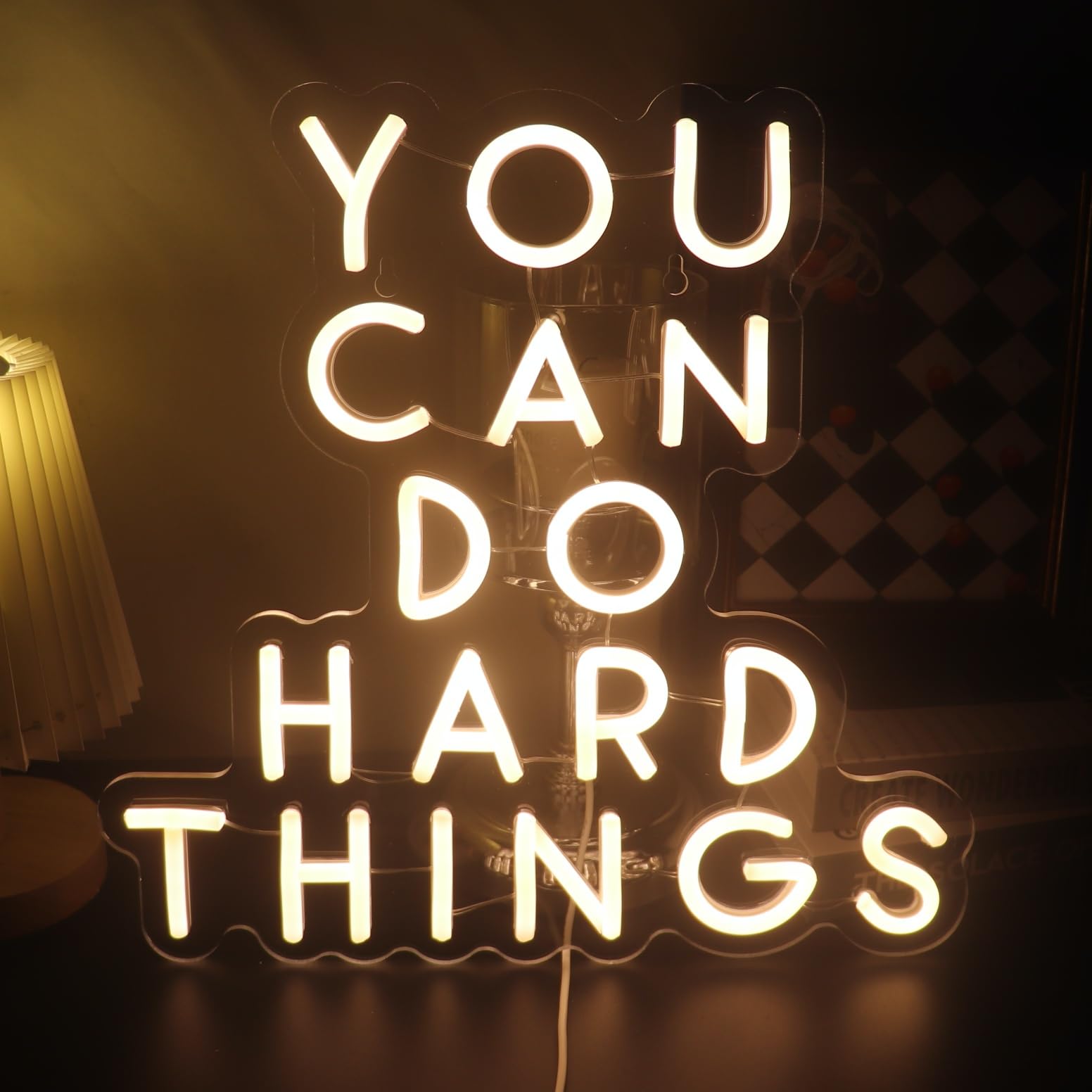 QiaoFei Neon Sign, inYou Can Do Hard Thingsin, Acrylic Wall Hanging, Warm White, Standard Size, Model QFLGT240702001