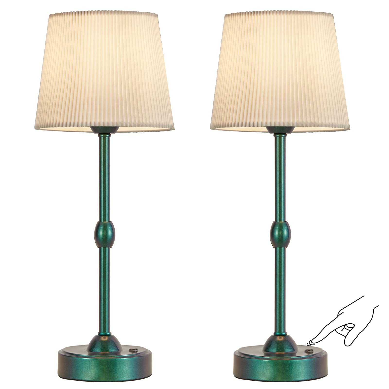 Roria Led Cordless Table Lamps - Set Of 2, Rechargeable, Dimmable, Green, For Indoor/Outdoor Use