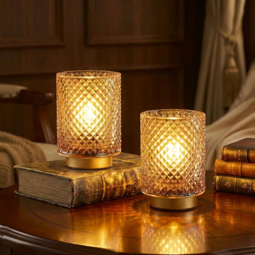 2 Pack Battery Decorative Operated Lamp,Small Accent Table Lamp with Timer for Bedside/Nightstand,Cordless Warm Ambiance Lamp wi