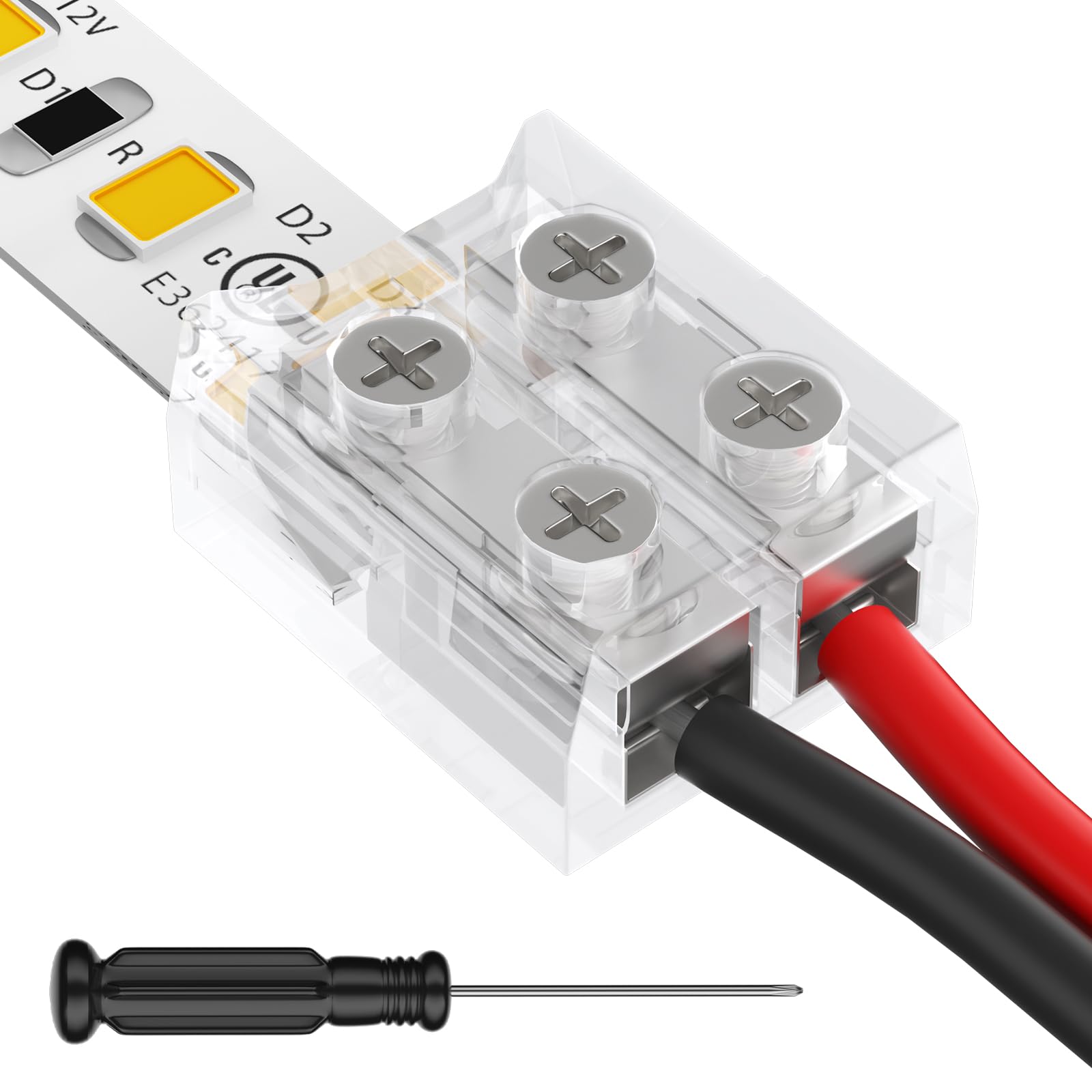 HitLights 12 Pack LED Connector 2 Pin 10mm Solderless LED Tape Lights Connector Transparent LED Strip Lights Connectors with Scr