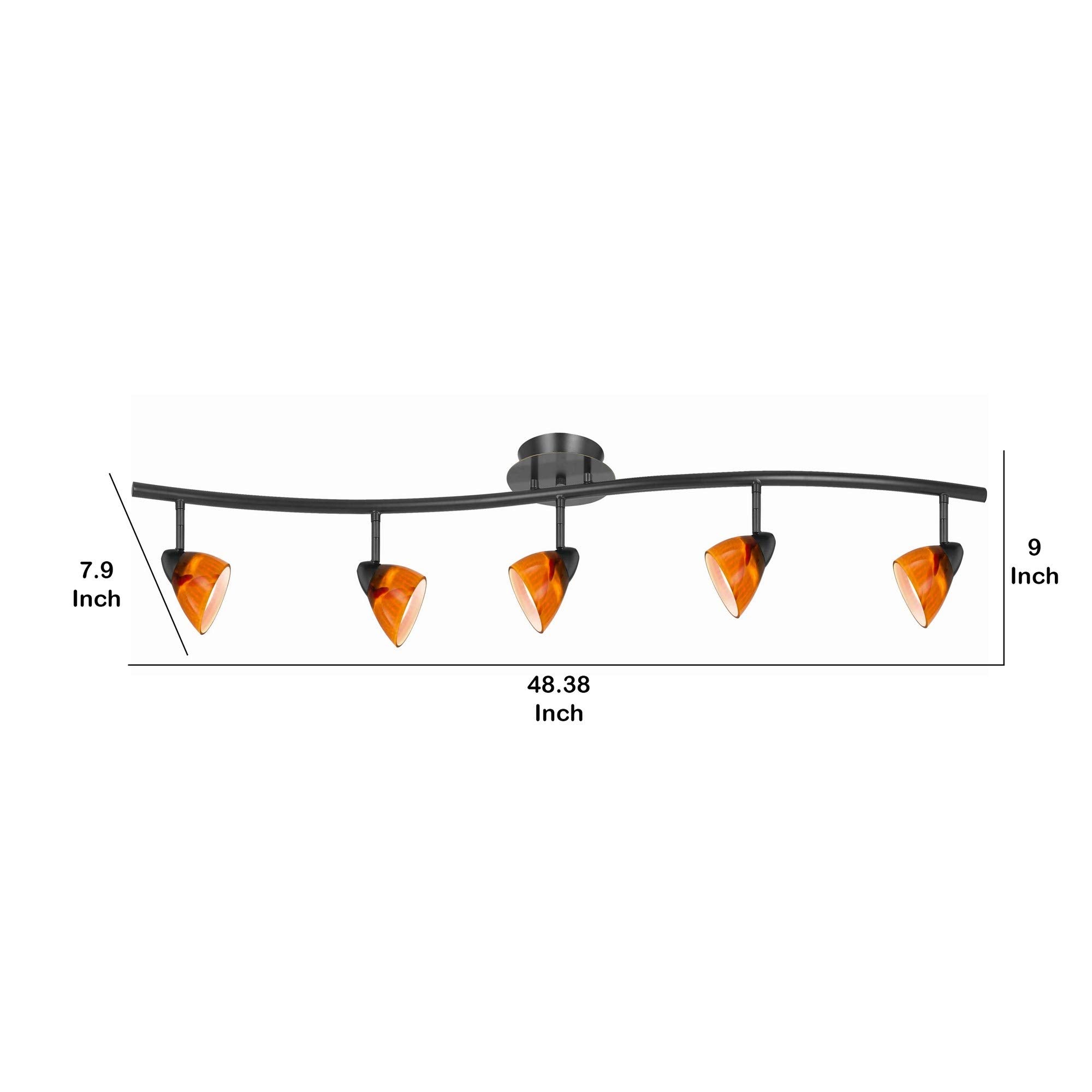 Benzara 5 Light Metal Track Light Fixture, Black and Orange, Model BM225644, Glass Shades