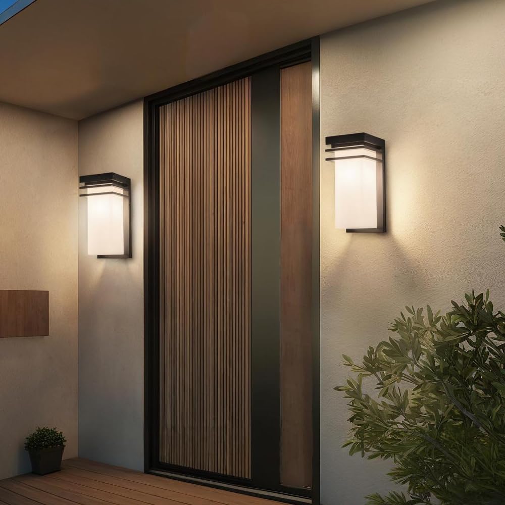 AXOTEXE Modern Outdoor Wall Lights Fixtures Set of 2, Front Porch Sconce Lighting Wall Mount, Exterior Wall Lamps with White Fro