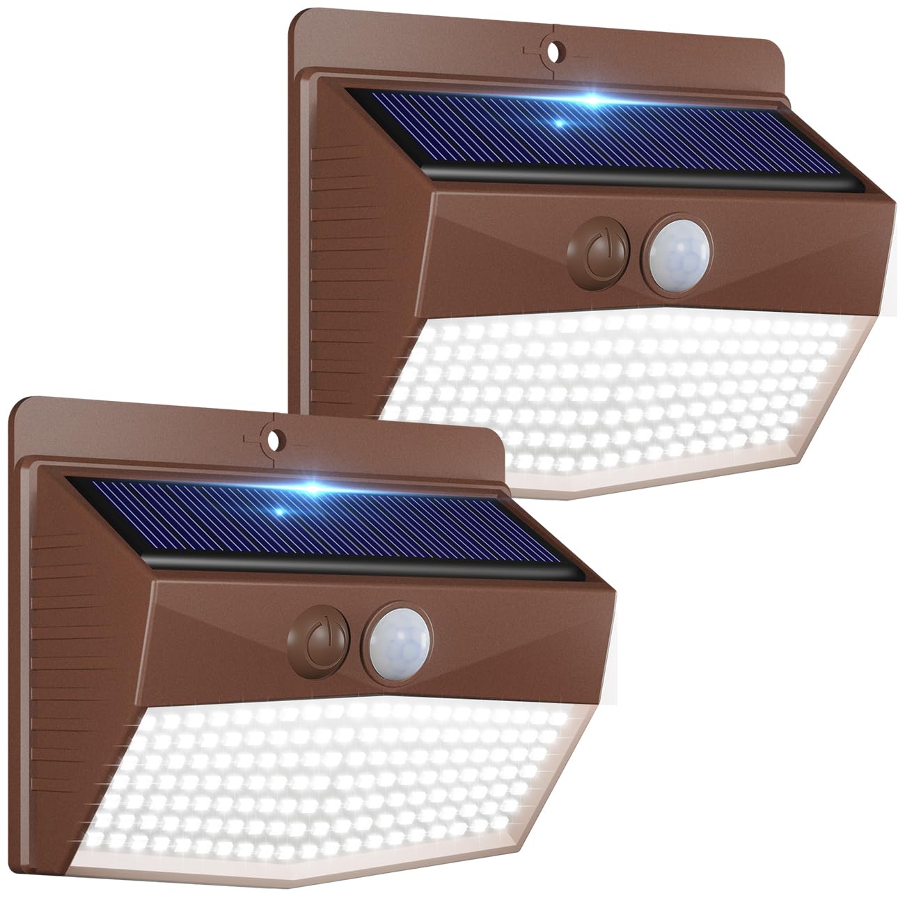 Peasur 2 Packs Solar Outdoor Lights Motion Sensor Solar Security Lights Waterproof with 3 Lighting Modes Solar Powered Wall Lights Outside for Garden Fence Yard Deck, Brown