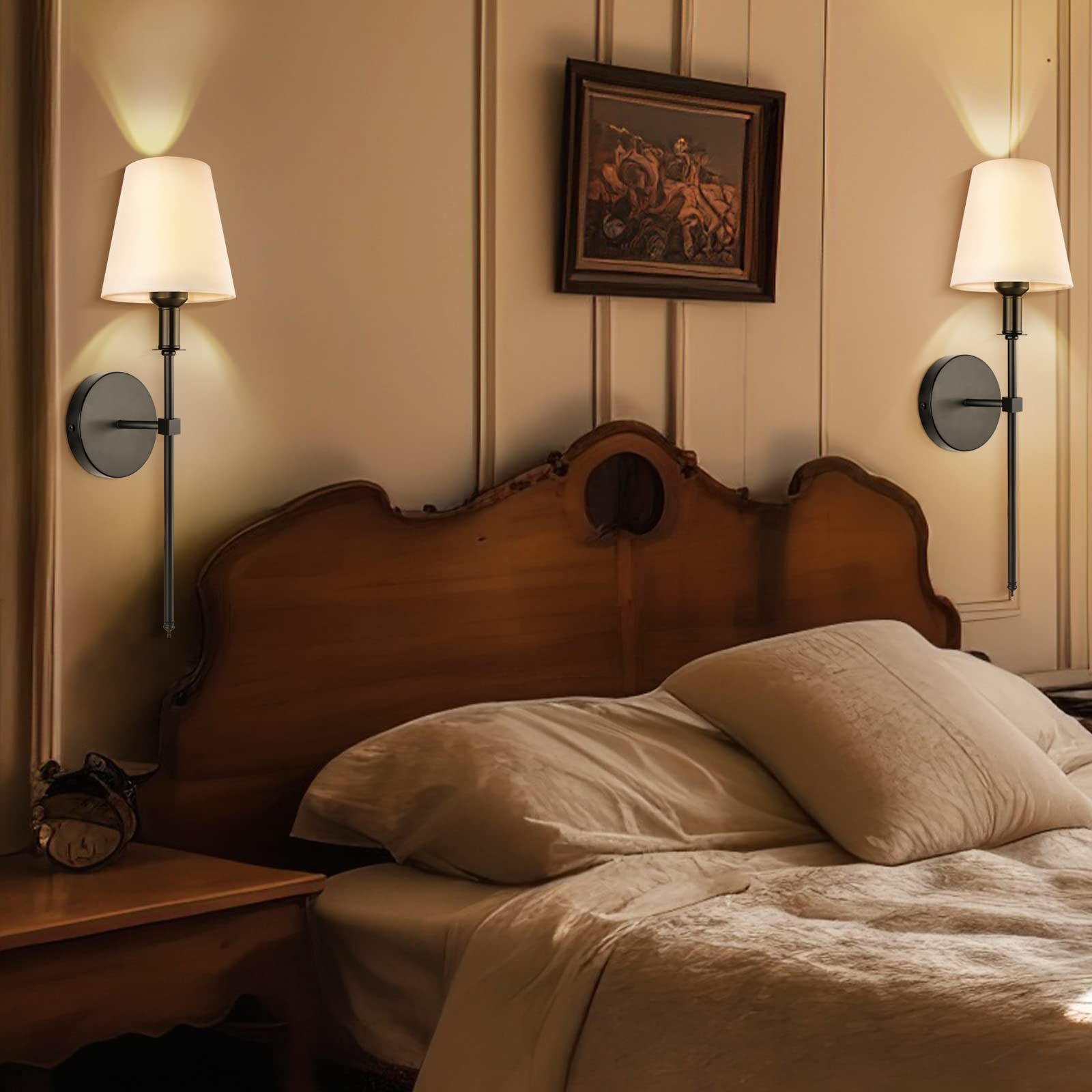 Soodmi Wall Sconces Sets Of 2, Retro Industrial Wall Lamps, Bathroom Vanity Sconces Wall Lighting With White Fabric Shades, Wall