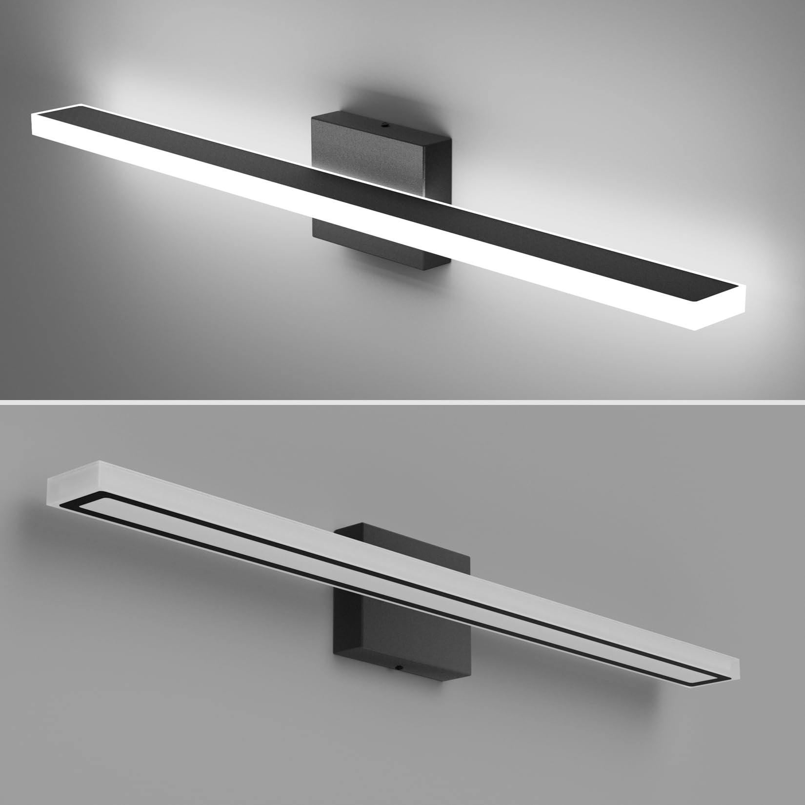 lundwa 31.5in Black LED Bathroom Vanity Light Bar, 24W Modern Fixture, Cool White 6000K, Model JS6181, Stainless Steel