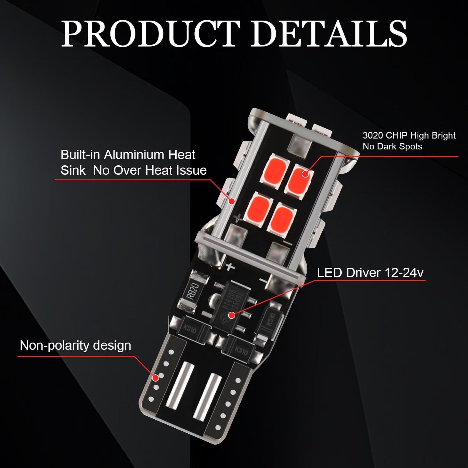 KISLED 194 LED Bulbs, Extremely Bright, 12-24V, Aluminum, White/Red, Model KISLED-194-3020-14WR