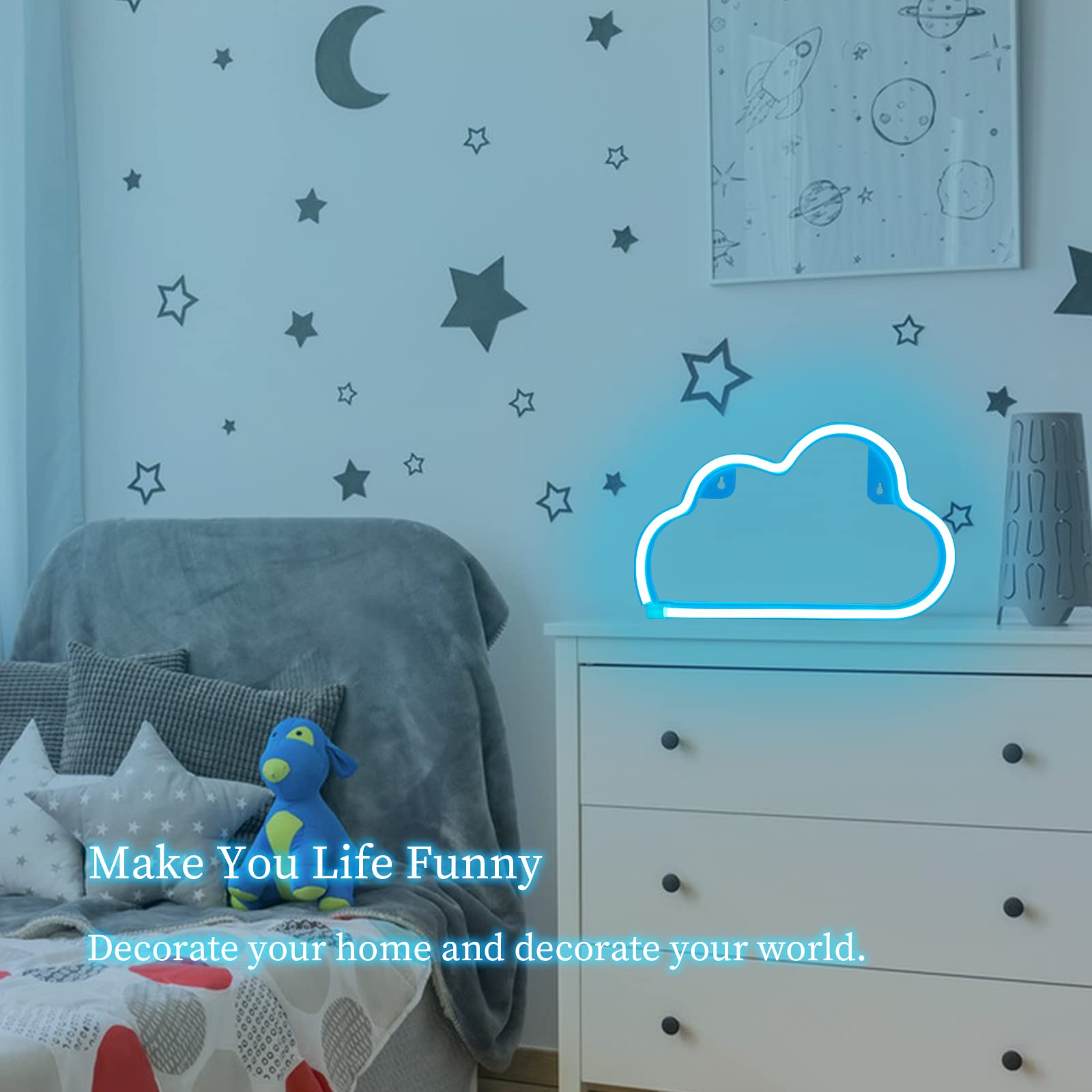 BerniceKelly LED Cloud Neon Sign Light for Wall Decor, Battery/USB Powered, Light Blue