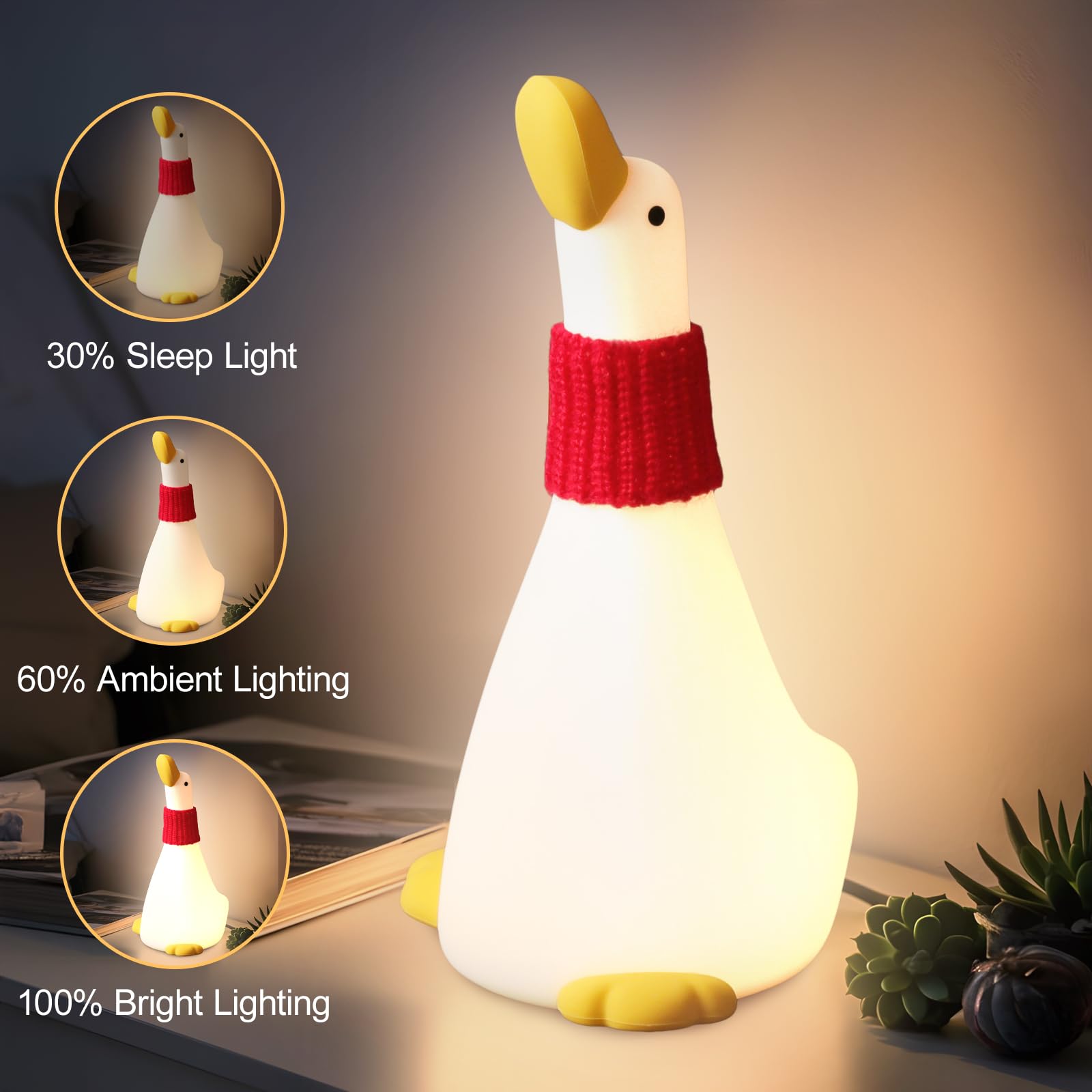 LED Duck Night Light for Baby Nursery, Toddler Fun Dream Duck Light Silicone Squishy Lamp, Rechargeable Bedside Touch Lamp, Chri