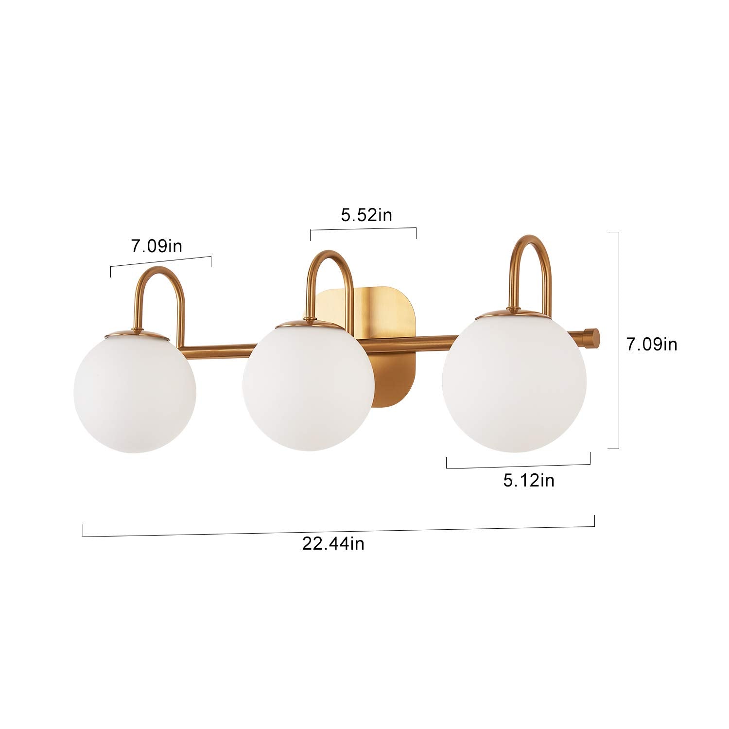 Zhuoer New Bathroom Vanity Light Fixtures 4-Lights Brushed Brass Frame And Milk White Glass Globe Shade Modern Wall Sconce Light