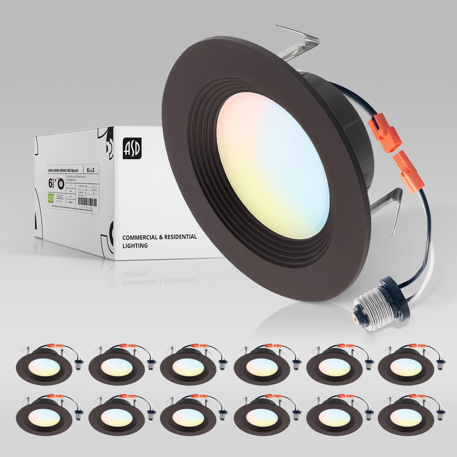 ASD LED Recessed Lighting 4 Inch, 9W 700 Lm, Dimmable, 2700K-5000K Adjustable, Oil-Rubbed Bronze, 12