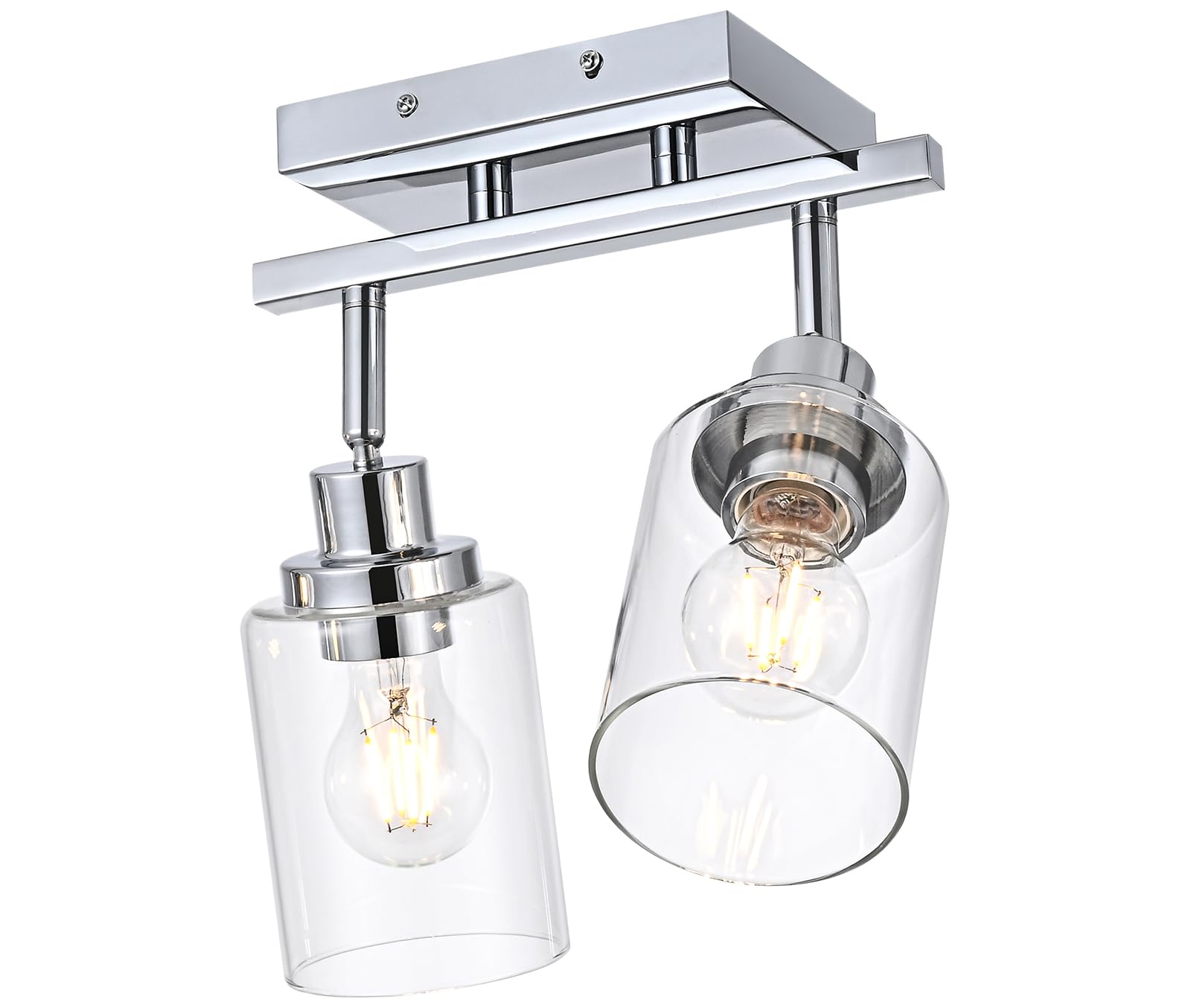 Wanluce 2-Light Track Lighting Kit Ceiling Kitchen Track Lighting Fixtures Chrome Bathroom Vanity Wall Lights With Clear Glass Multi-Directional Rotating Tracking Light Heads Spotlight For Accent Shop