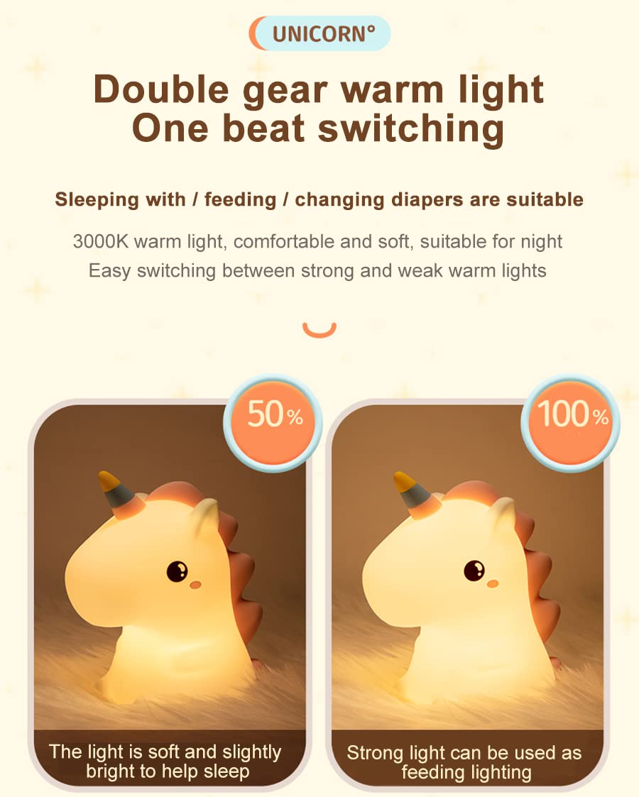 Dimanito Cute Kids Night Light Night Lamp Night Lights For Kids Bedroom Toddler Baby Portable Silicone Battery Led Nightlight Nursery (Unicorn)