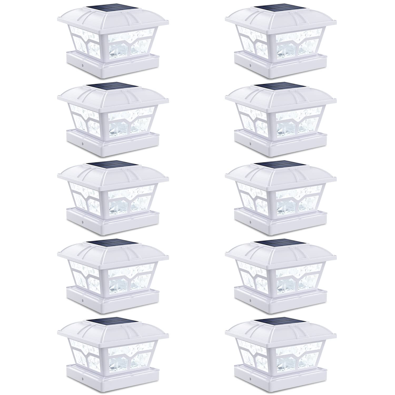 SIEDiNLAR Solar Post Cap Lights 2 Color Modes 8 LEDs for 4x4 5x5 6x6 Posts 10 Pack White SD020W-10PK
