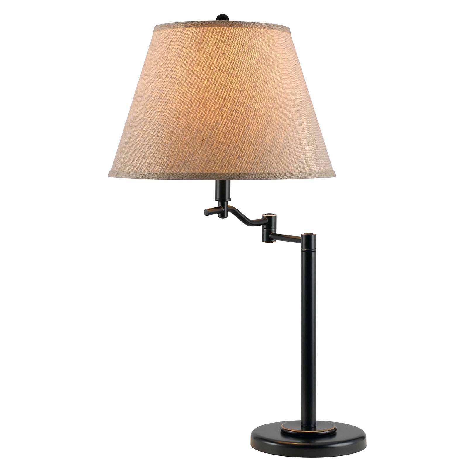 HomeRoots Bronze Metal Swing Arm Table Lamp with Off White Empire Shade, 28.5 x 14.5 x 19 in.