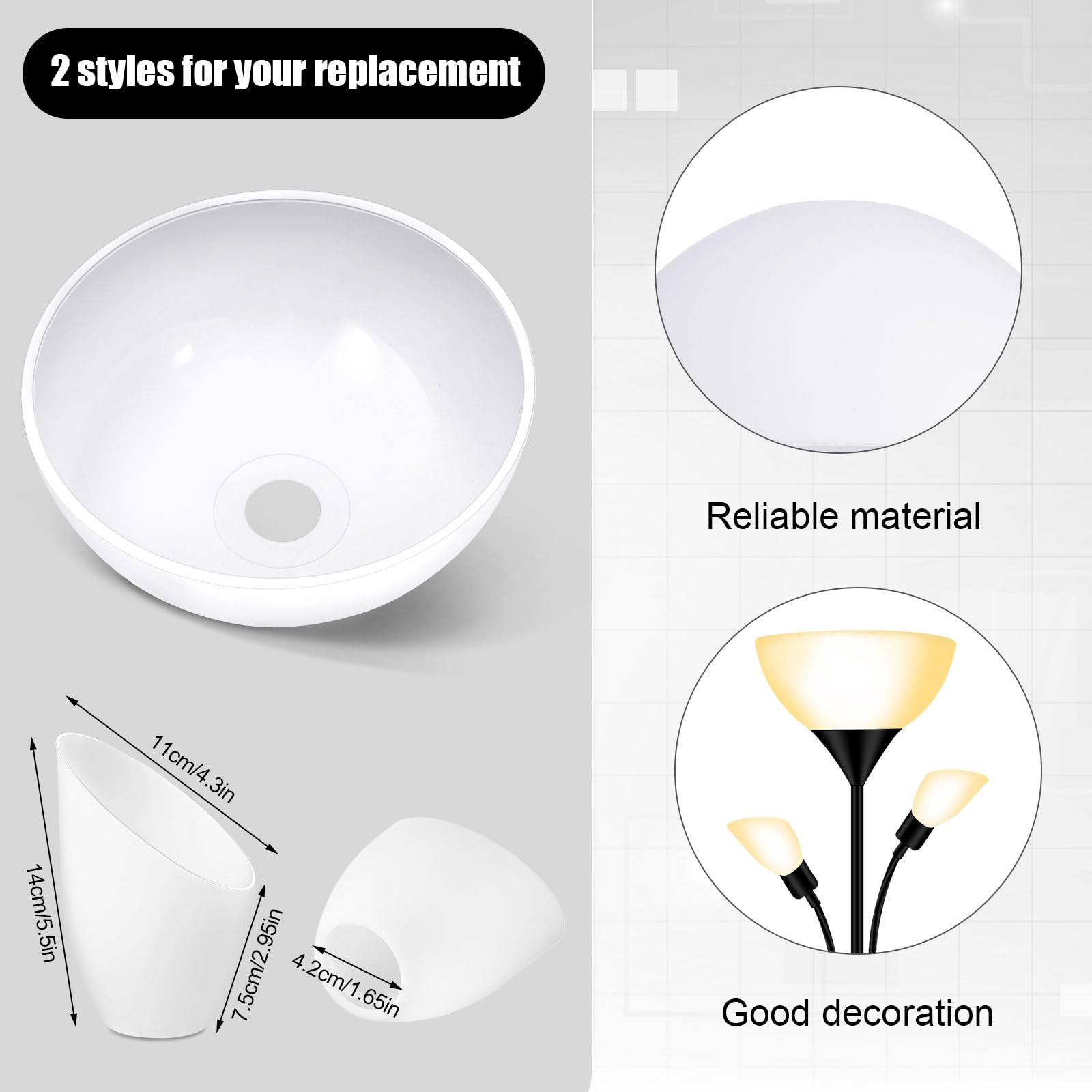 Hortsun Replacement Lamp Shade 4 Pcs White Replacement Plastic Lampshade 2 Pack 1.65'' Fitter 10'' Diameter Bowl Shape 2 Pack 1.