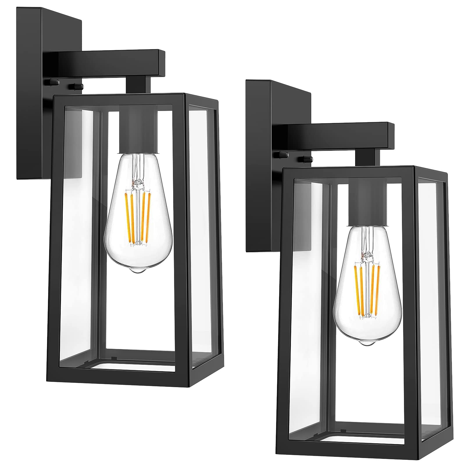 MAXvolador Outdoor Wall Sconce, Large Exterior Waterproof Wall Lantern Light Fixture, Black Porch Lights Glass, Anti-Rust E26 Pa