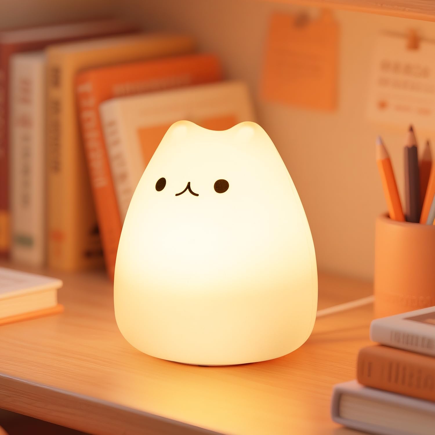 Loatme Night Light For Kids  Cute Cat Squishy Silicone Lamp With 2 Levels Of Brightness  Kawaii Touch Nightlight For Room Decor  Perfect Gifts For Baby  Girl  Boy  Toddler  Nursery