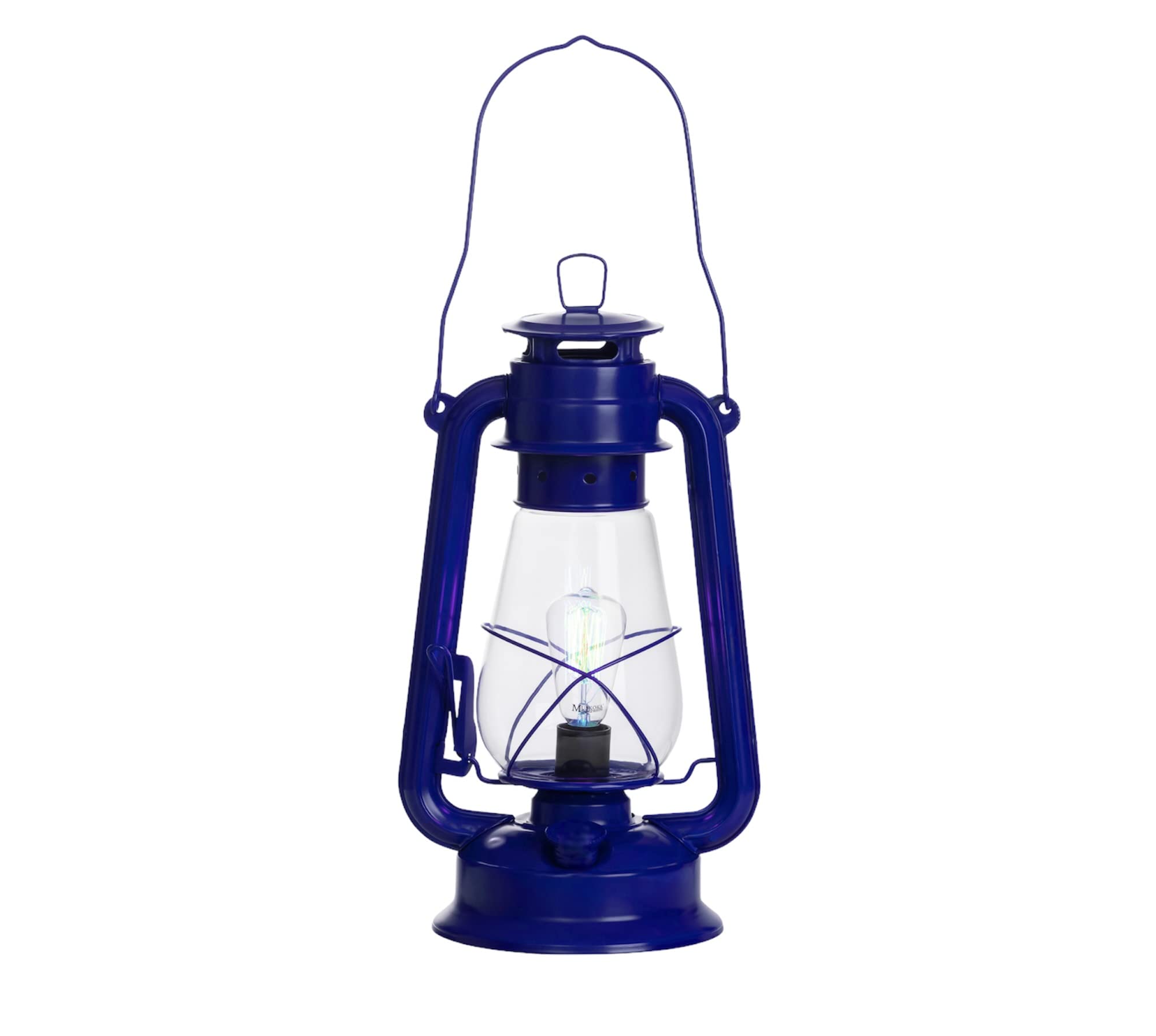 Muskoka Lifestyle Products Rustic Farmhouse Lantern Table Lamp, Dimmable, Cold-Rolled Steel, Medium, Blue, Model MUS113-Blue