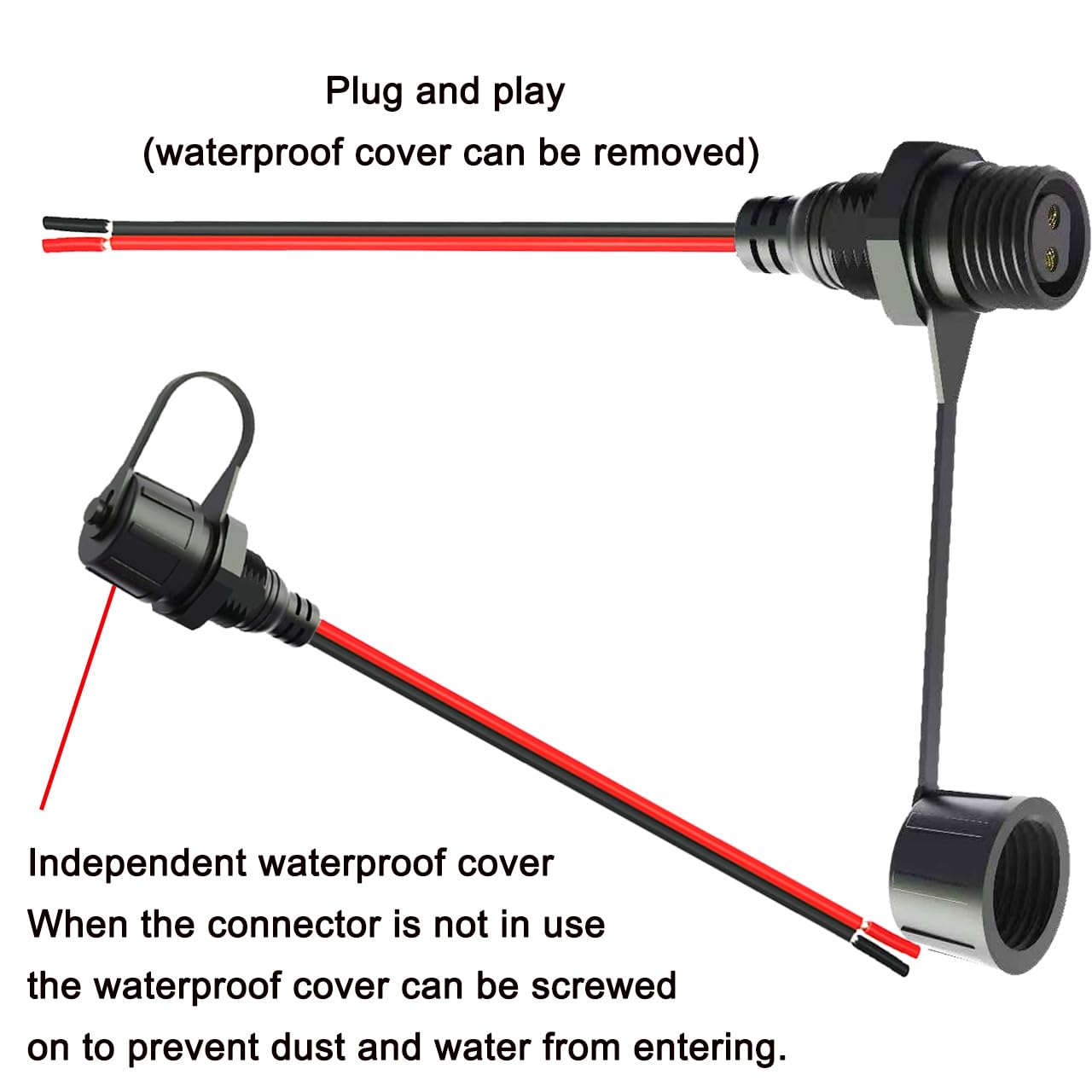 Newnewliu 2Pin Waterproof Connector,2 Wire Male Female Plug Led Connector With 18Awg M16 Waterproof Cover Extension Cable With T