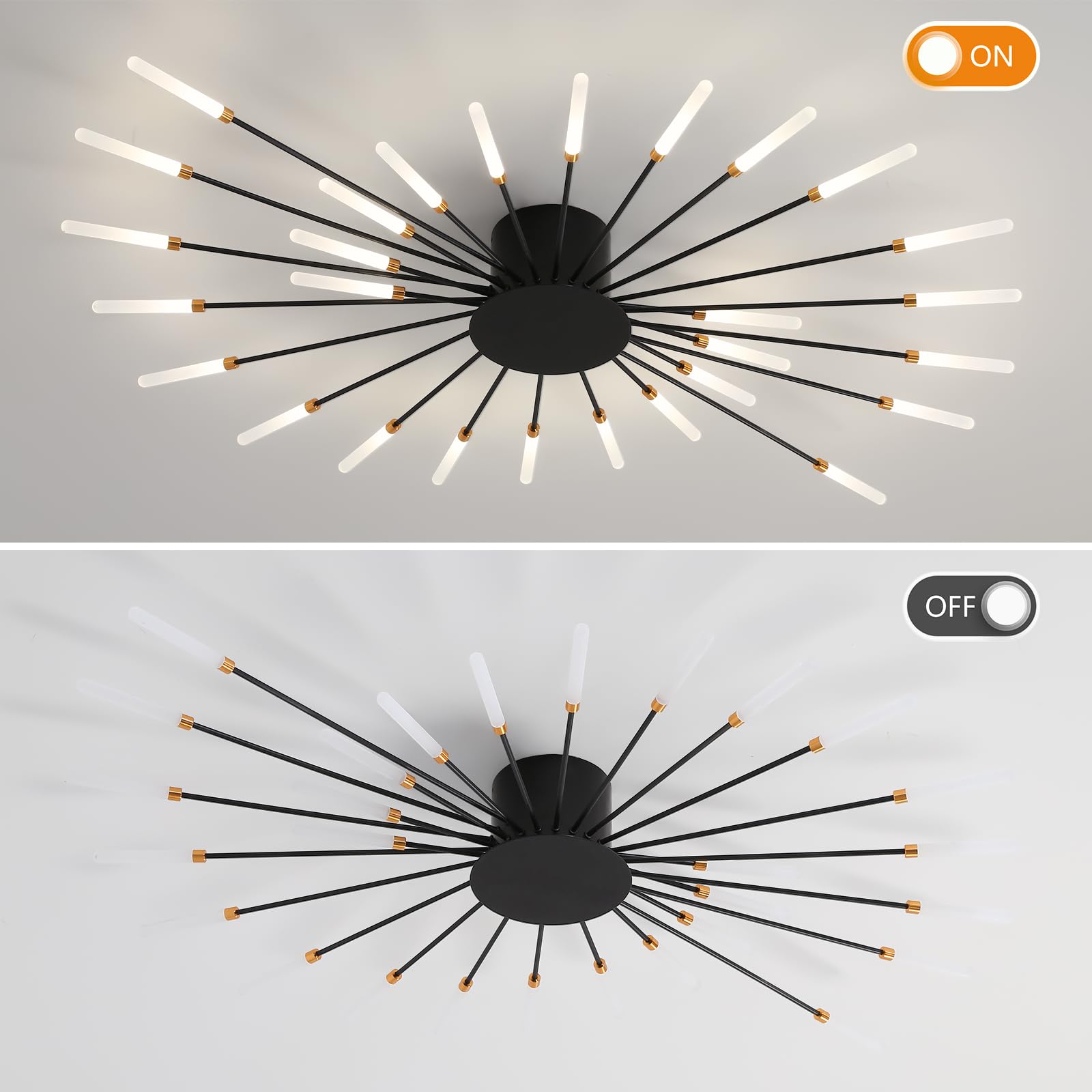 Ziidoo Modern Ceiling Light Fixtures  28 Lights Metal Firework Designed Chic Led Lighting For Farmhouse Kitchen Dining Room Bedroom Hallway Living Room (Black)