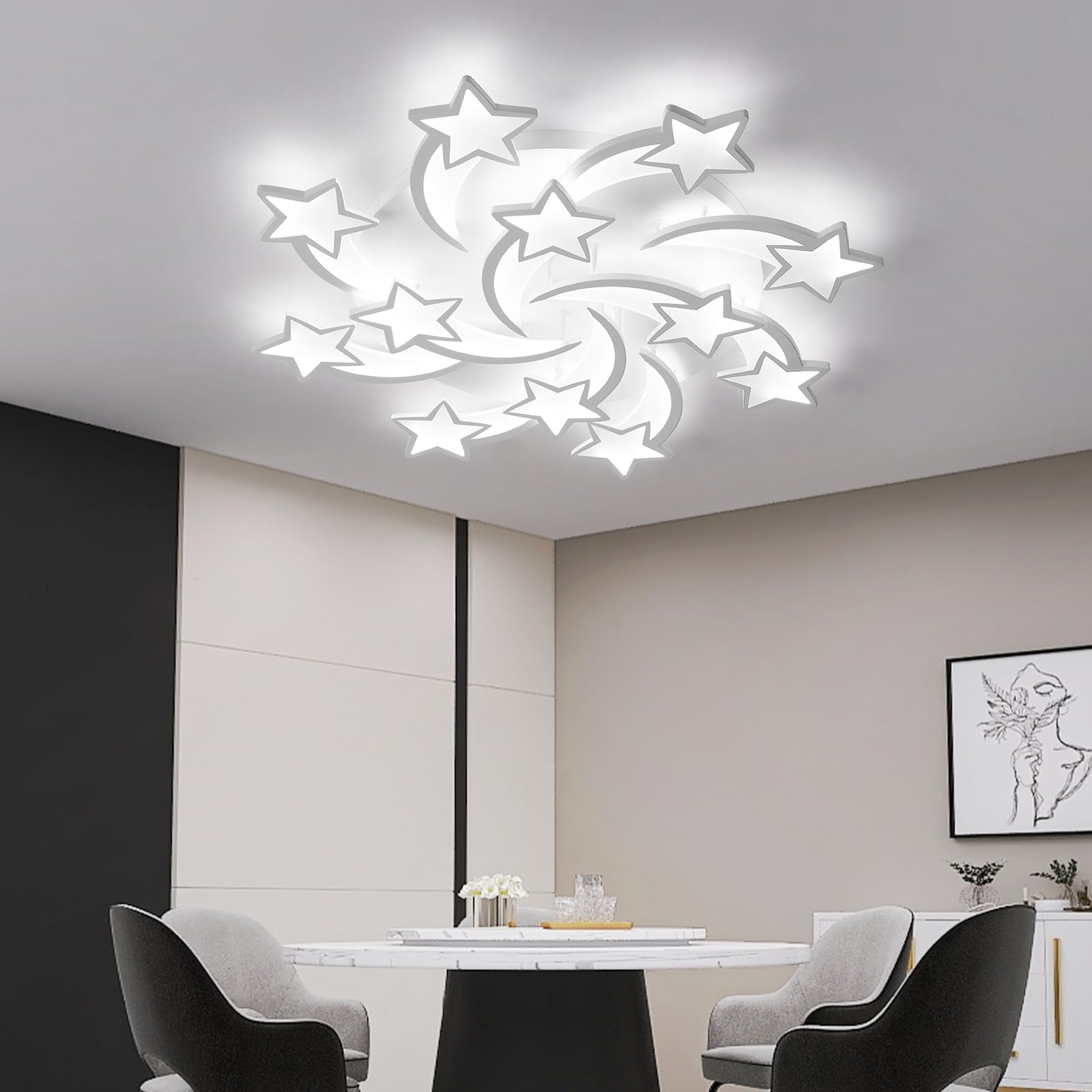 JAYMP Star Shaped Ceiling Light Dimmable LED Lamp 90cm Iron White/12 Stars Model 6105
