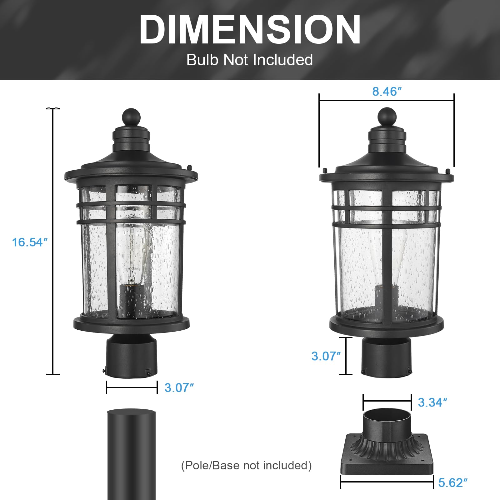 Darkaway Large Outdoor Post Lights Lamp Posts Outdoor Lighting  17Inch Post Lights Waterproof 2 Pack Outdoor Light Fixtures With Glassfor Outside Patio Yard Pathway