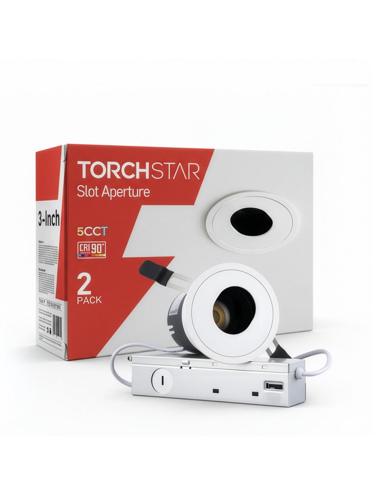 TORCHSTAR 3 Inch 5CCT LED Slot Aperture Recessed Lights with J-Box  35 Ultra-Narrow Trim Recessed Ceiling Spotlight  IC Rated  Dimmable  Anti-Glare  CRI 90  2700-5000K  ETL FCC  Pack of 2