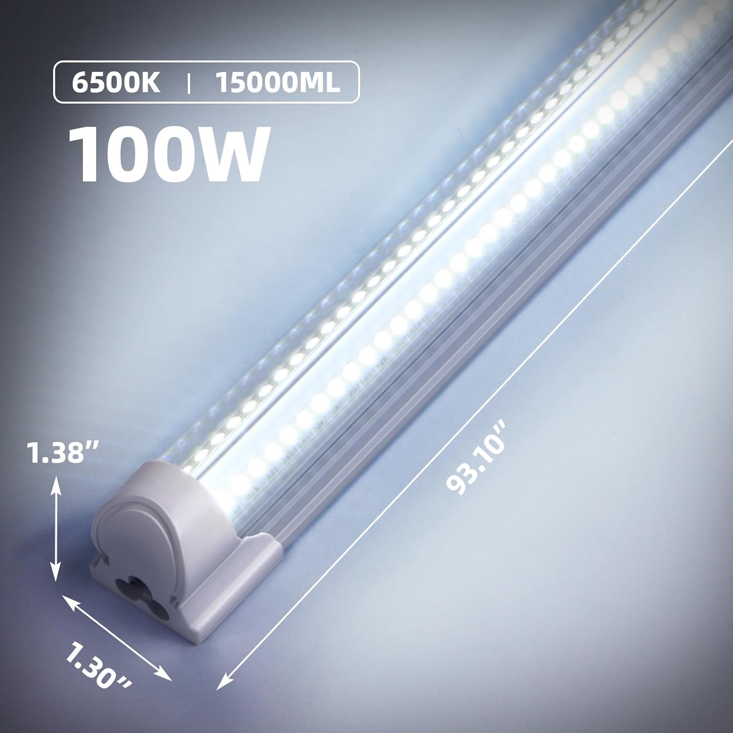 Barrina 8Ft Led Shop Light, 100W 15000Lm 6500K Super Bright White, Linkable Integrated T8 Shop Lighting With Clear Cover, V Shap