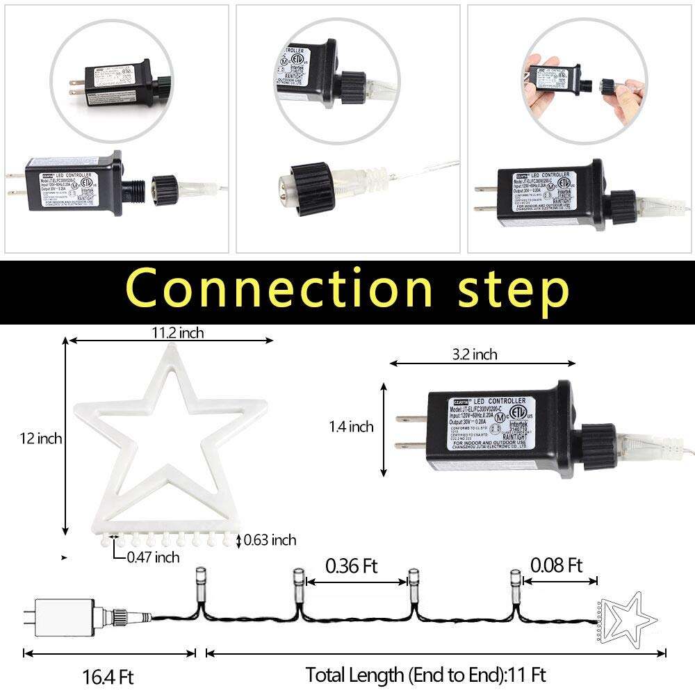 Cerflyer Christmas String Lights 320 LED 11.5 Ft Waterfall with Big Star Topper, Warm White, Model YLS1000WD01