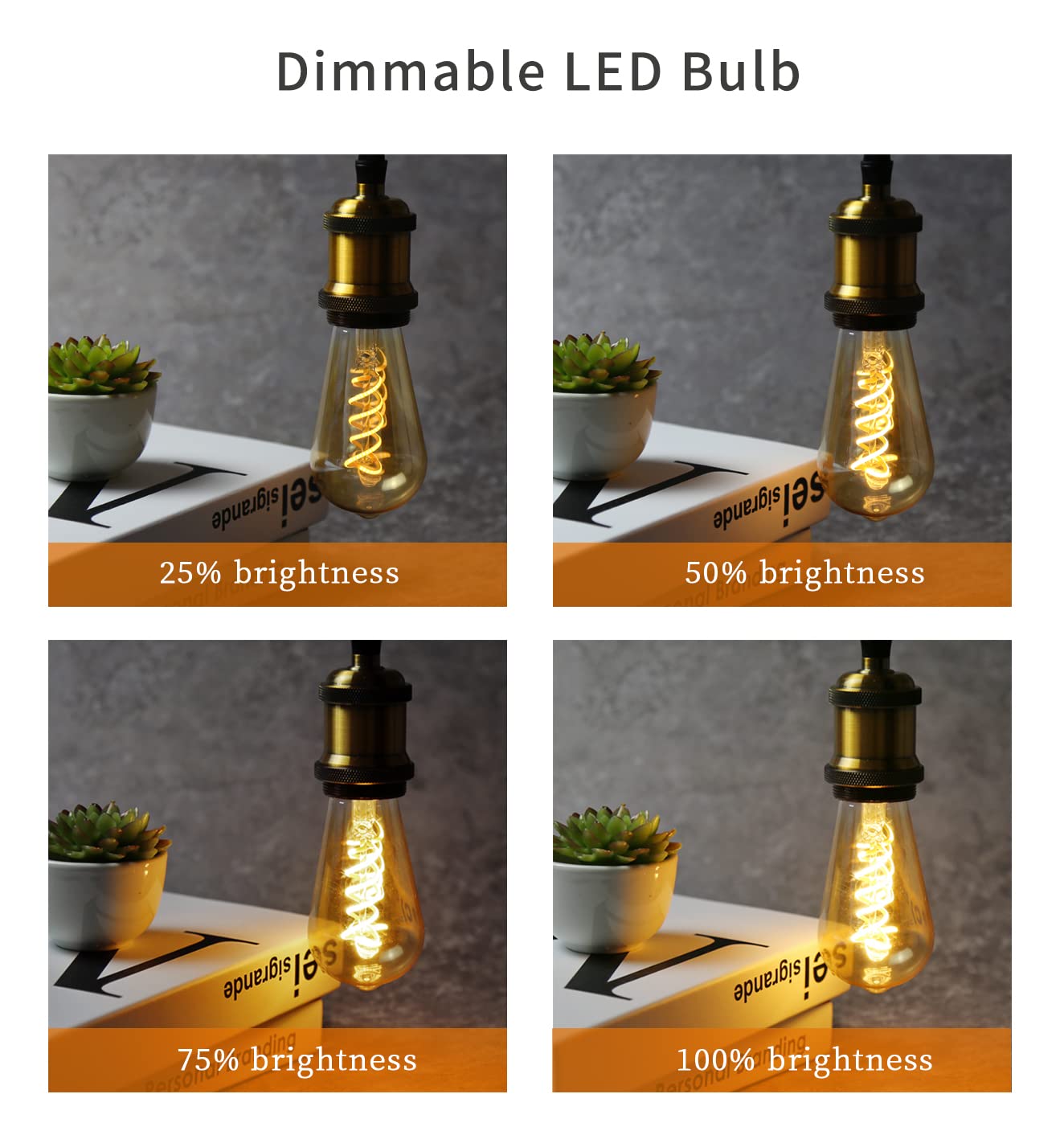 Austin Coast St19/St58 Vintage Led Edison Bulb,4.5W Warm White 2500K,Amber Glass Flexible Spiral Led Filament Light Bulb,450Lm D