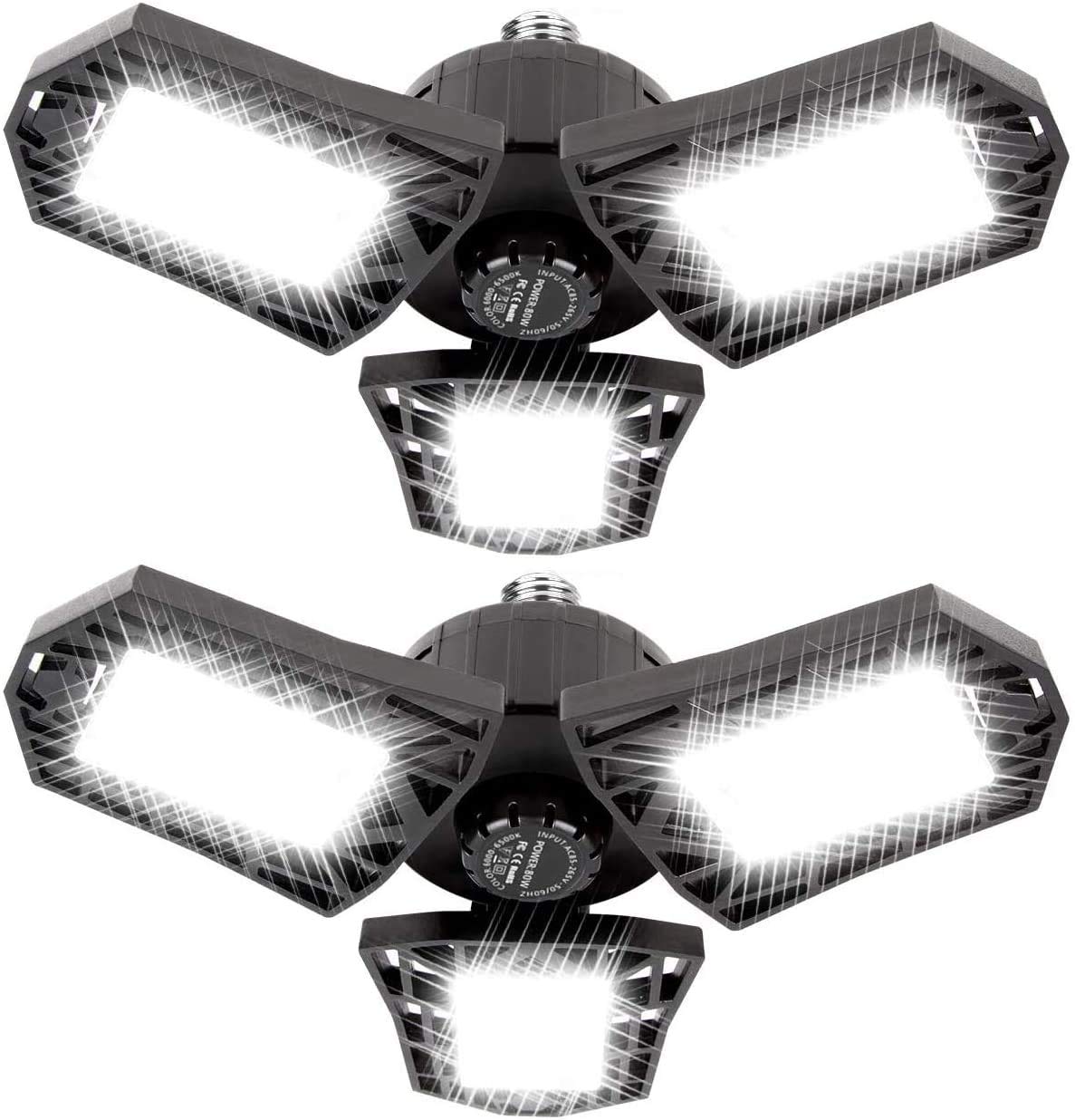 KONPWAY Deformable LED Garage Light - 6000 Lumen, 60W, Daylight, 2-Pack, Model HM Garage Lights 01