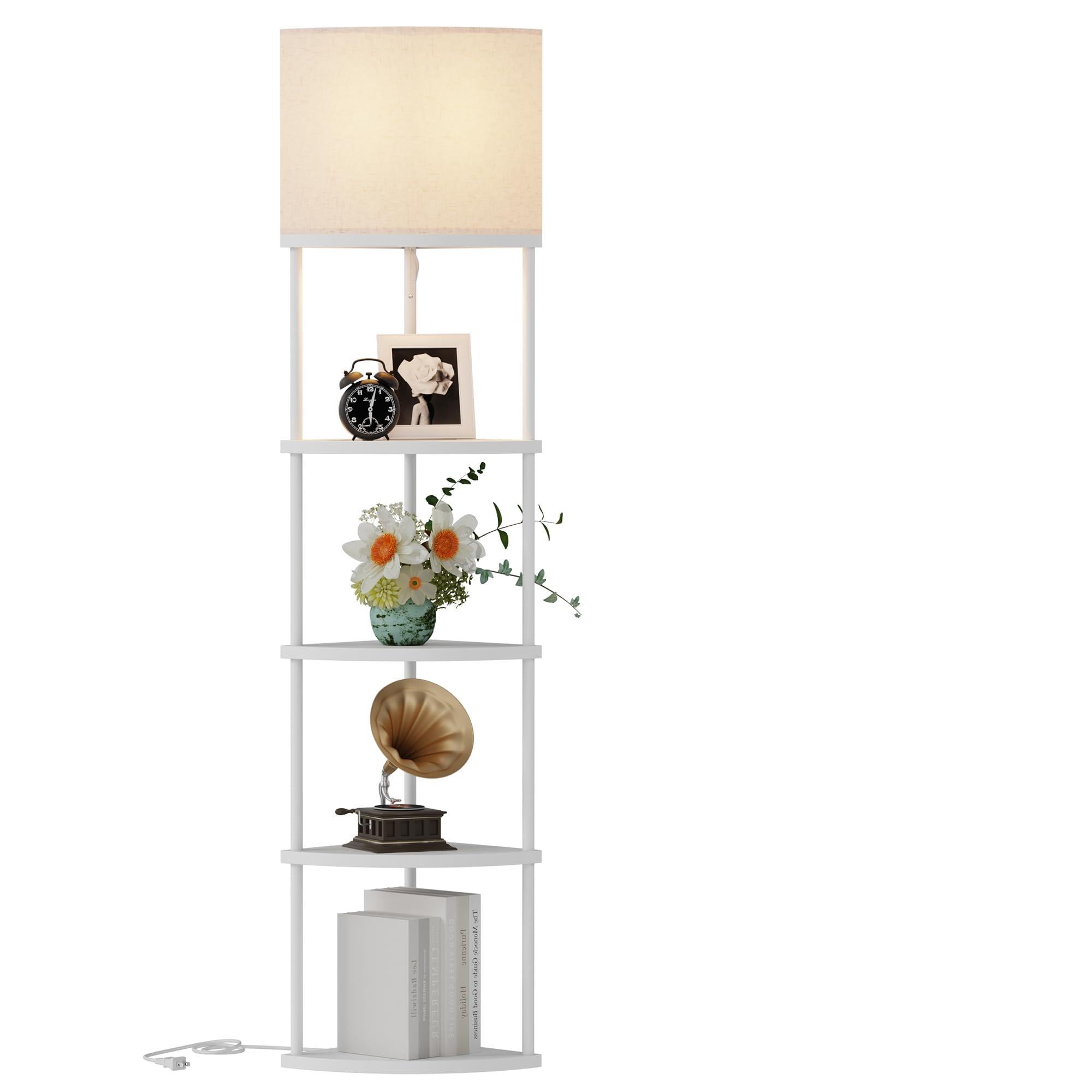 Qupui Floor Lamp with Shelves, Modern 5 Tier Corner Stand Lamp with 3 Color Temperature Bulb, Storage Home Decor Organizer Shelv