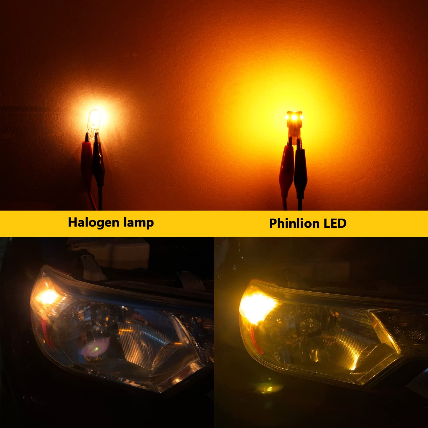 PHINLION LED Light Bulb T10 W5W Amber Yellow 3030 Chipsets Model Phinlion-T10-3030-6SMD-Y for Car Interior Lighting