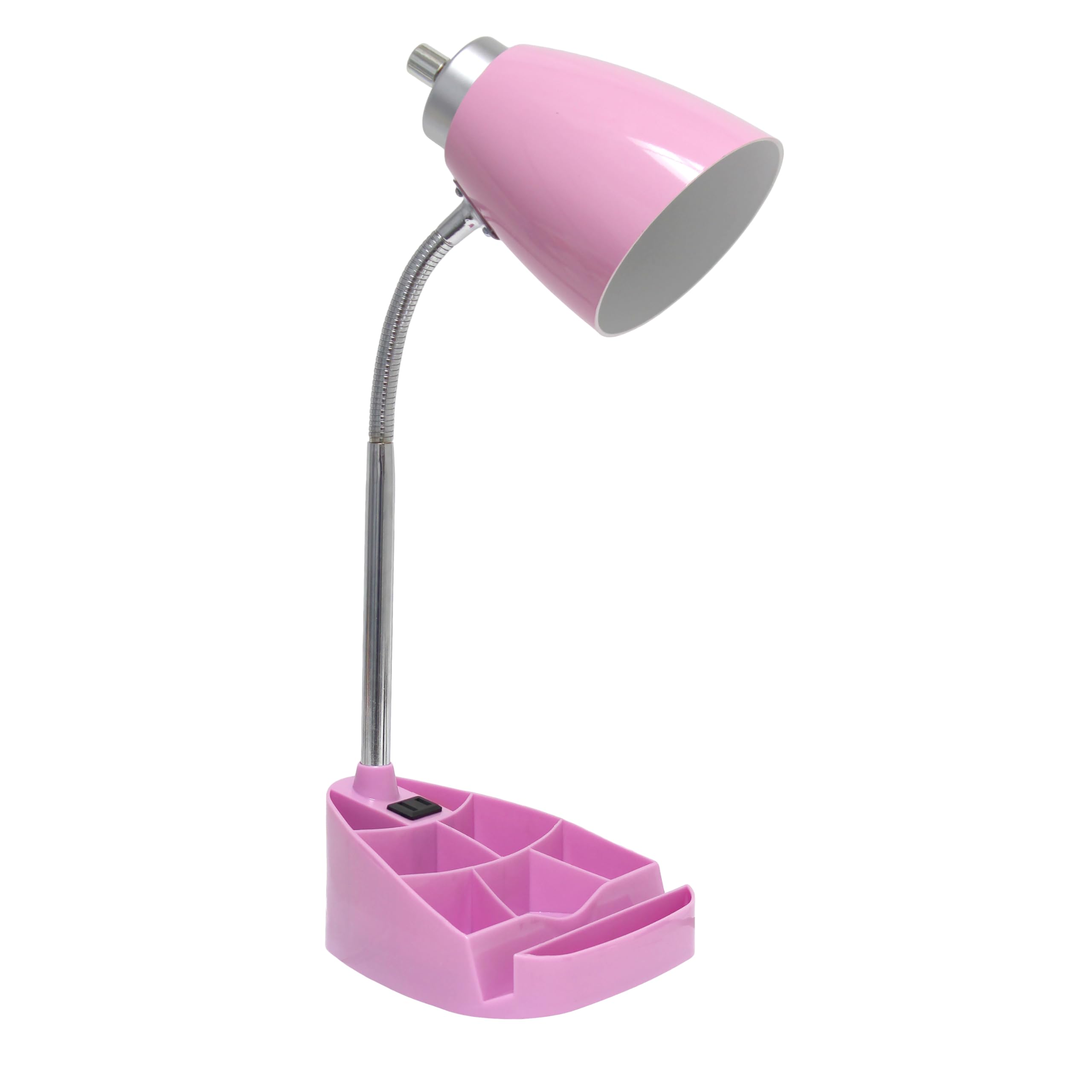 Simple Designs LD1094-PNK 18.5 All-in-One Gooseneck Desk Lamp with iPad Stand, Book Holder, and Convenient Charging Outlet, for