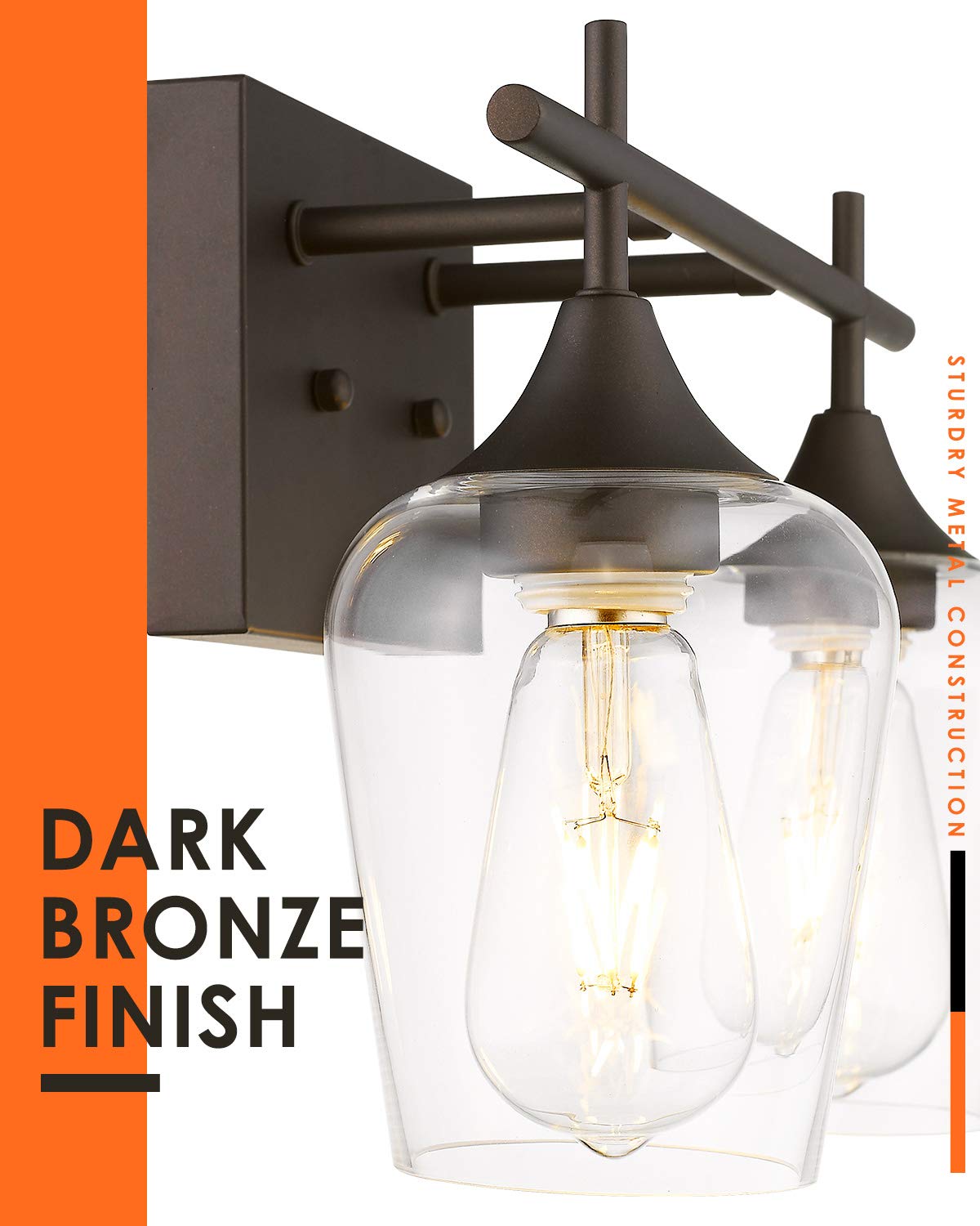 Osimir Oil Rubbed Bronze Bathroom Light Fixture, 2 Lights Bathroom Vanity Lights Over Mirror with Clear Glass, Farmhouse Bath Wa