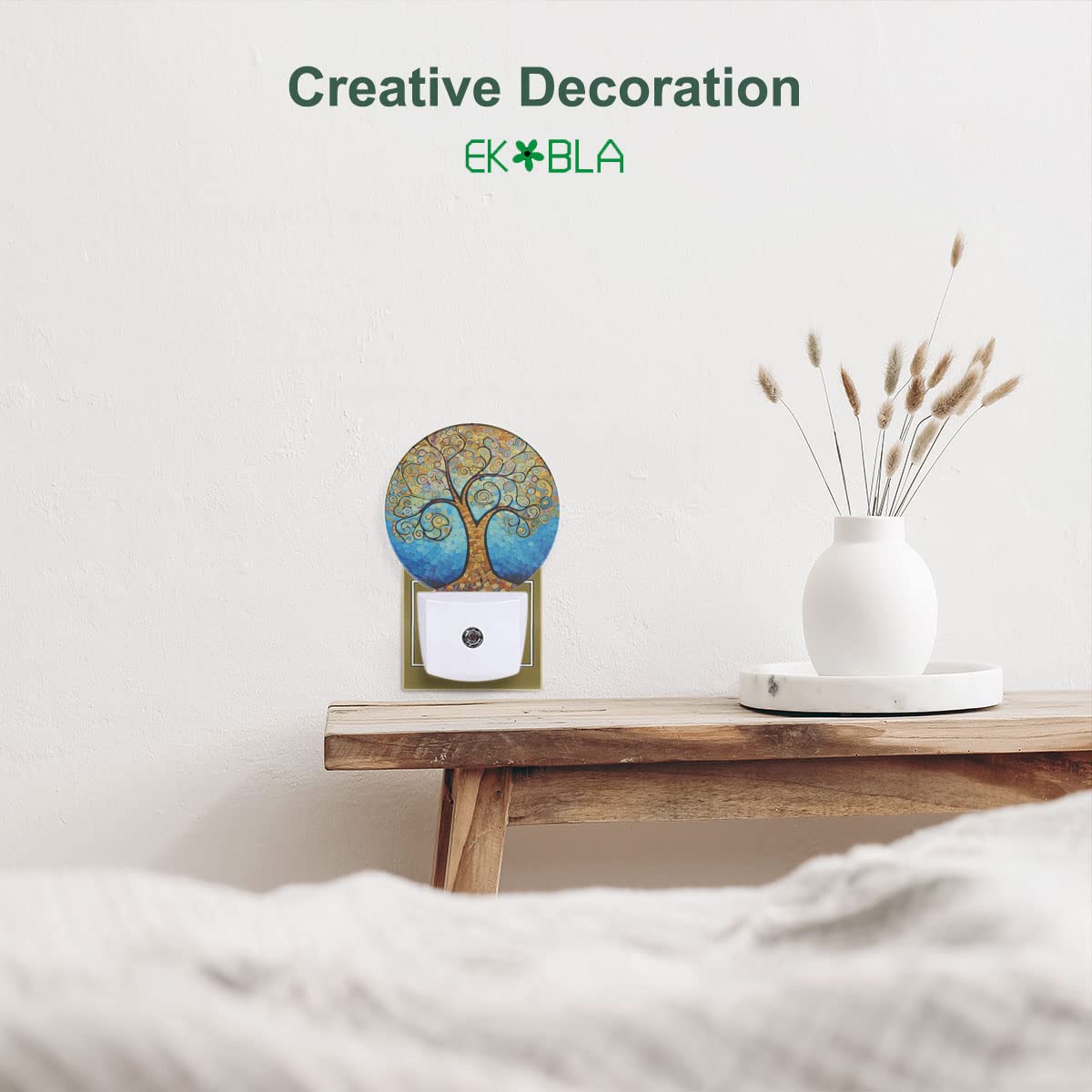 Ekobla Art Tree Night Light  Tree With Golden Leaves Night Lights Plug Into Wall Auto Sensor Led Lighting For Home Stairway Hallway Bedroom 0.5W Sleep Friendly