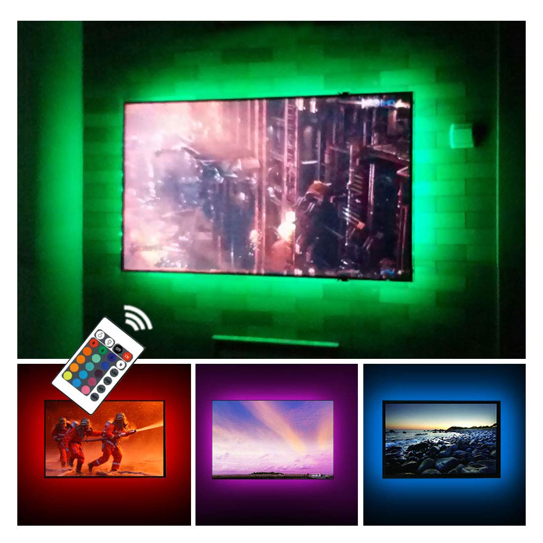 Cplid Usb Tv Backlight Rgb Led Neon Accent Lights Strips For 32 To 43 Inch Hdtv Bias Lighting With Remote - Usb Powered Tv Behin