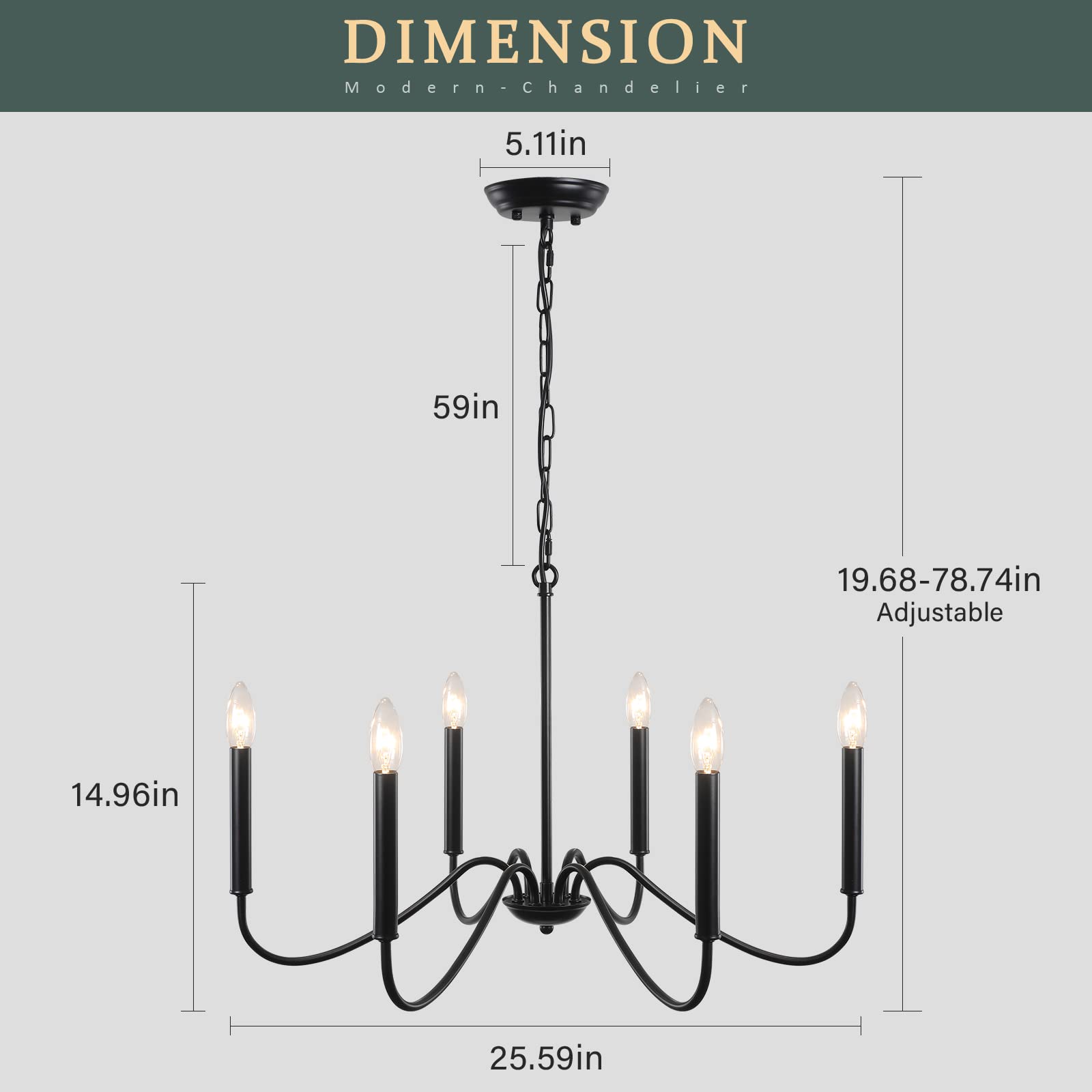 Generies Black Farmhouse Chandelier 6 Lights,Modern Industrial Iron Pendant Lighting, Classic Rustic Candle Ceiling Light Fixtur