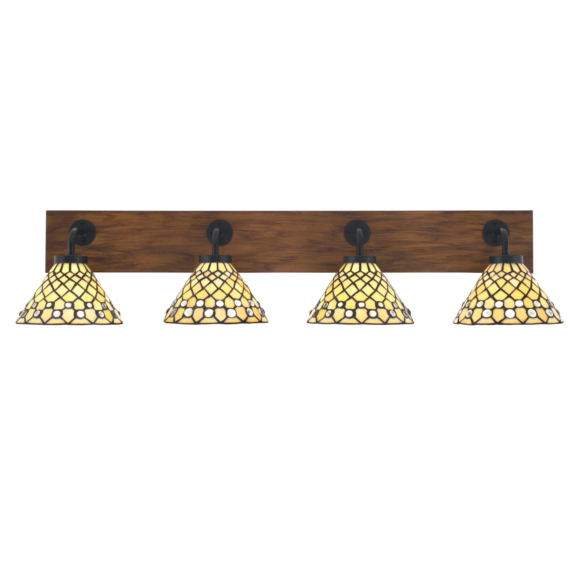 Oxbridge 4 Light Bath Bar In Matte Black & Painted Wood-Look Metal Finish With 7" Starlight Art Glass