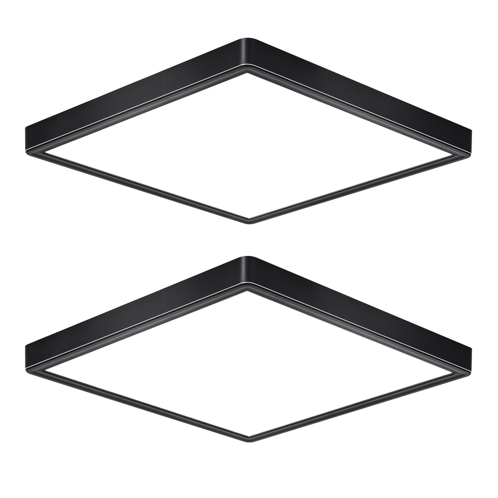 Rezant 12 Inch 24W Flush Mount Square Led Ceiling Light, 3000K/4000K/6000K Adjustable Flush Mount Light Fixture, 2800Lm Bright Flat Ceiling Light Fixtures For Bedroom, Kitchen, Hallway (Black-4 Pack)