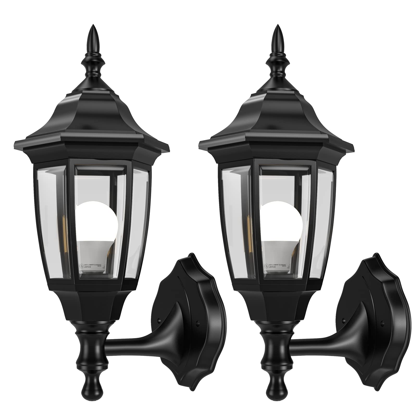 EMART Outdoor Porch Sconce LED Wall Light, Waterproof Plastic, Black, 2 Pack, Model EM-GL-2, Bulb Included
