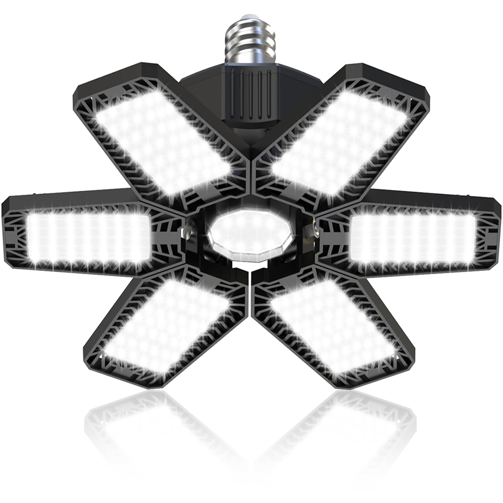 HAPYLUMI LED Garage Lights - Garage Lights Ceiling Led with 6 Adjustable Panels, 6500K Daylight Deformable Garage Lighting Bulb 