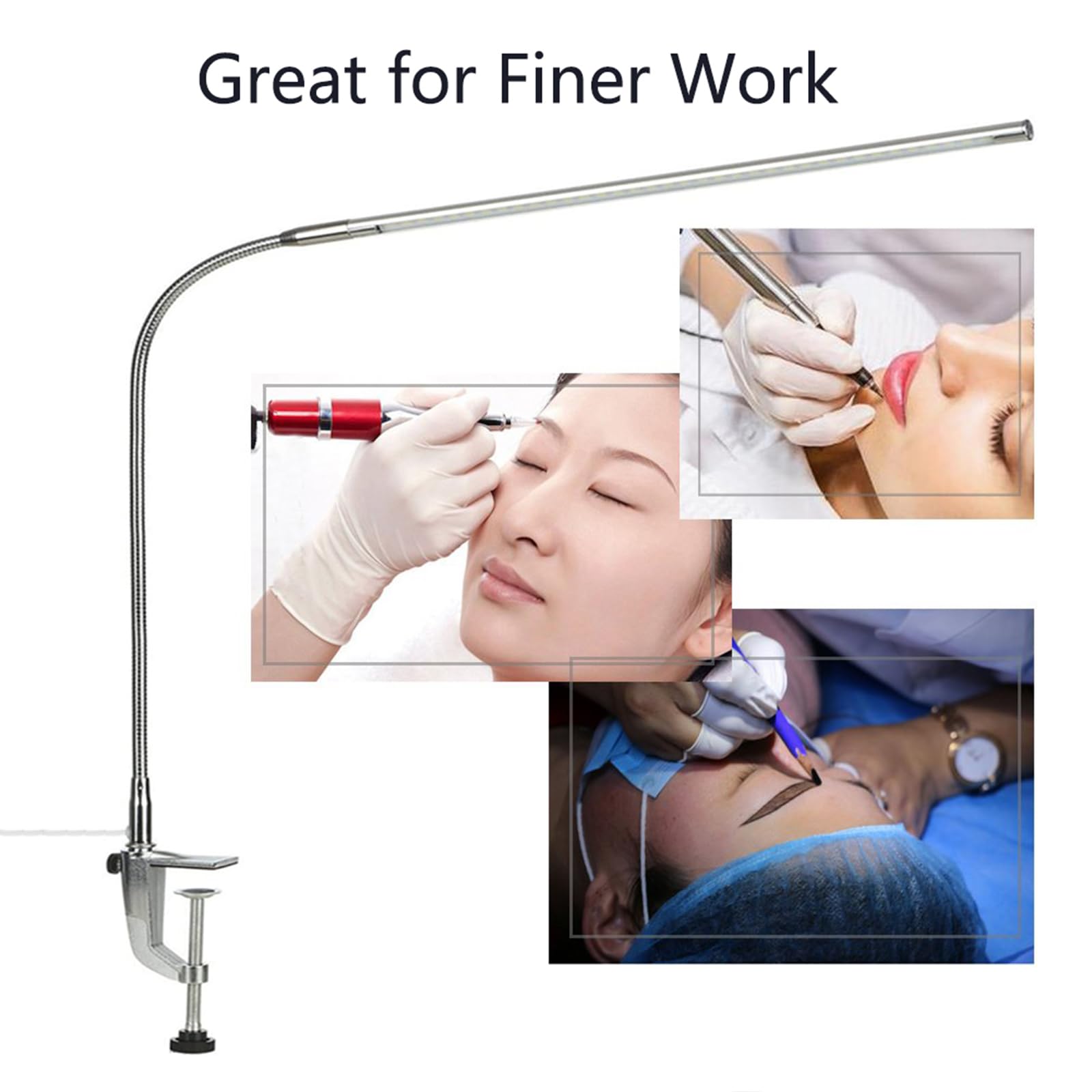 Brokimis Nail Desk Lamp With Clamp, New Upgrade 8-10W Dimmable Led 360? Flexible Gooseneck Nail Tech Table Desk Light For Manicu